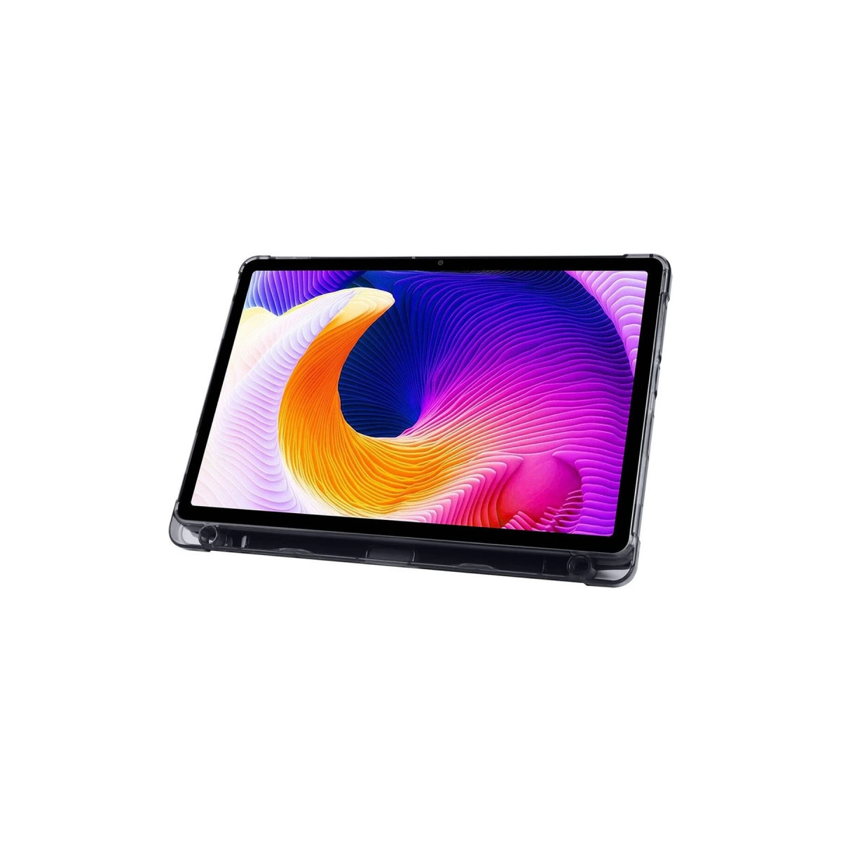 Ekranında soyut, renkli duvar kağıdı olan bir tablet.
