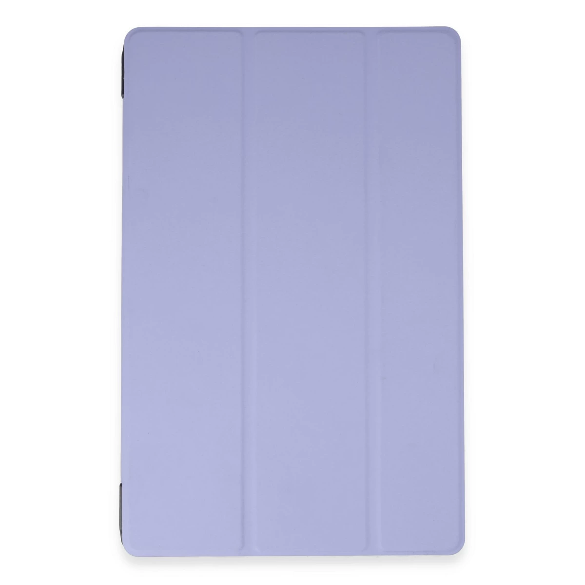 Üç dikey katlanmış açık mor tablet kılıfı, beyaz arka plan üzerinde.