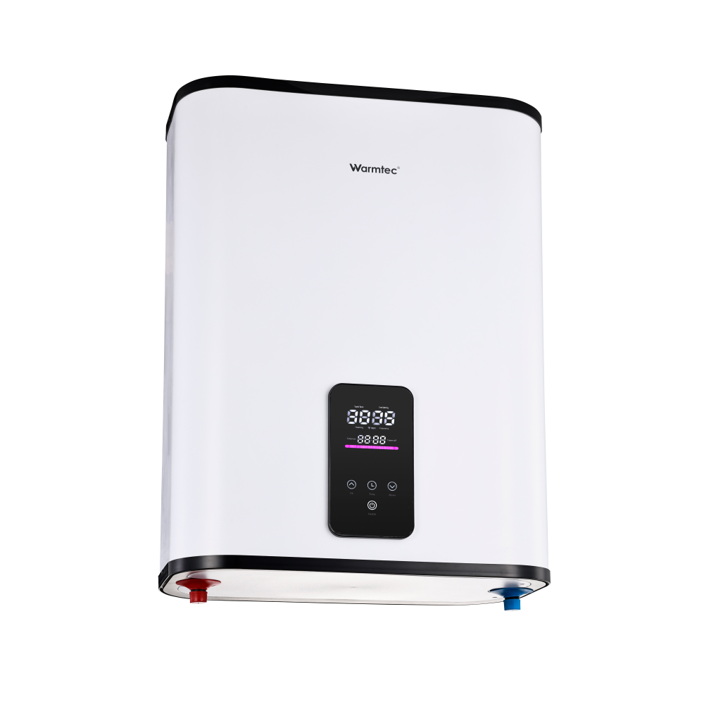 Biały podgrzewacz wody Warmtec z cyfrowym wyświetlaczem i panelem sterowania.