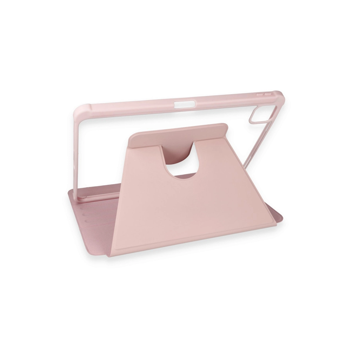 Üzerine bir kılıf yerleştirilmiş pembe tablet standı.