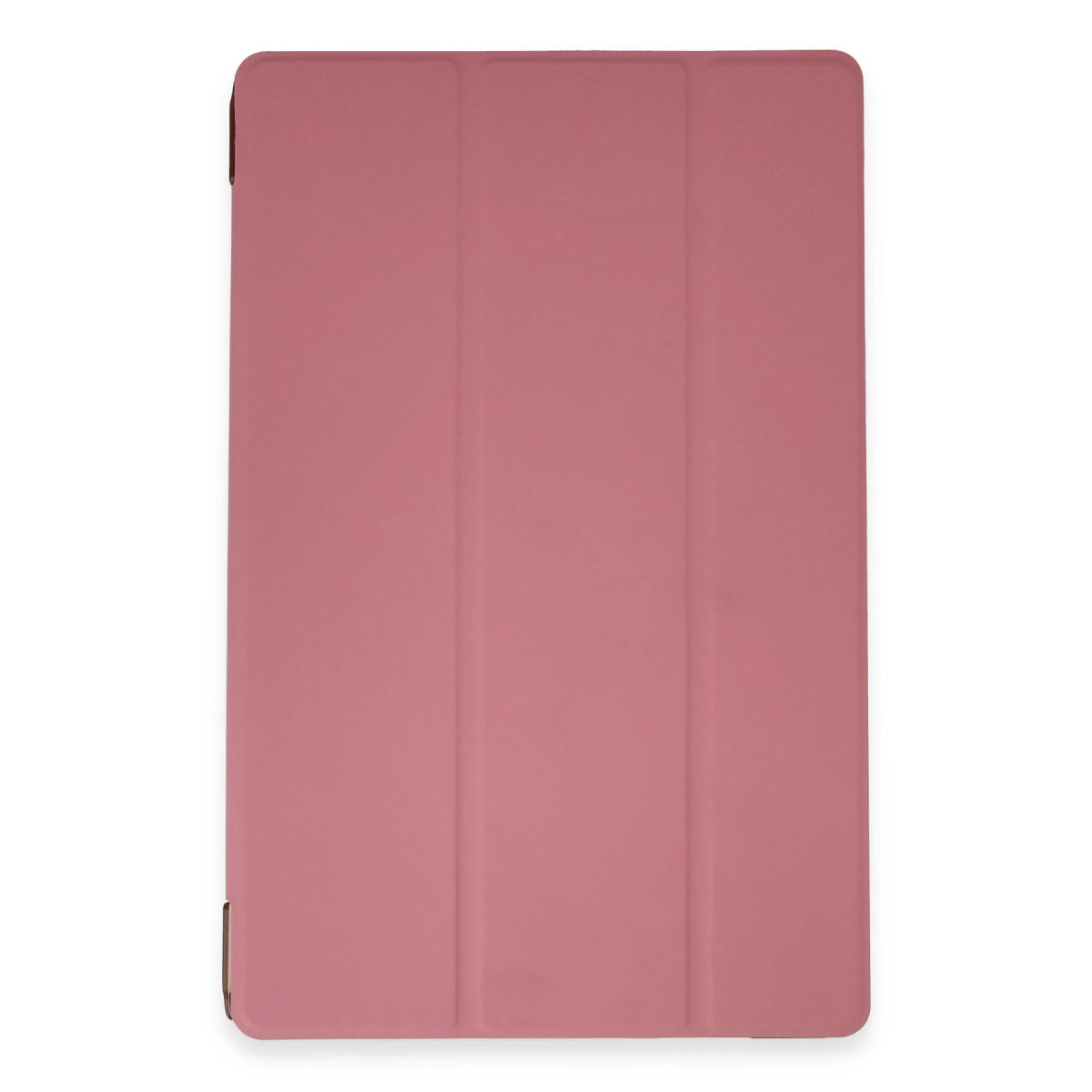Üç dikey katlamalı pembe tablet kılıfı.