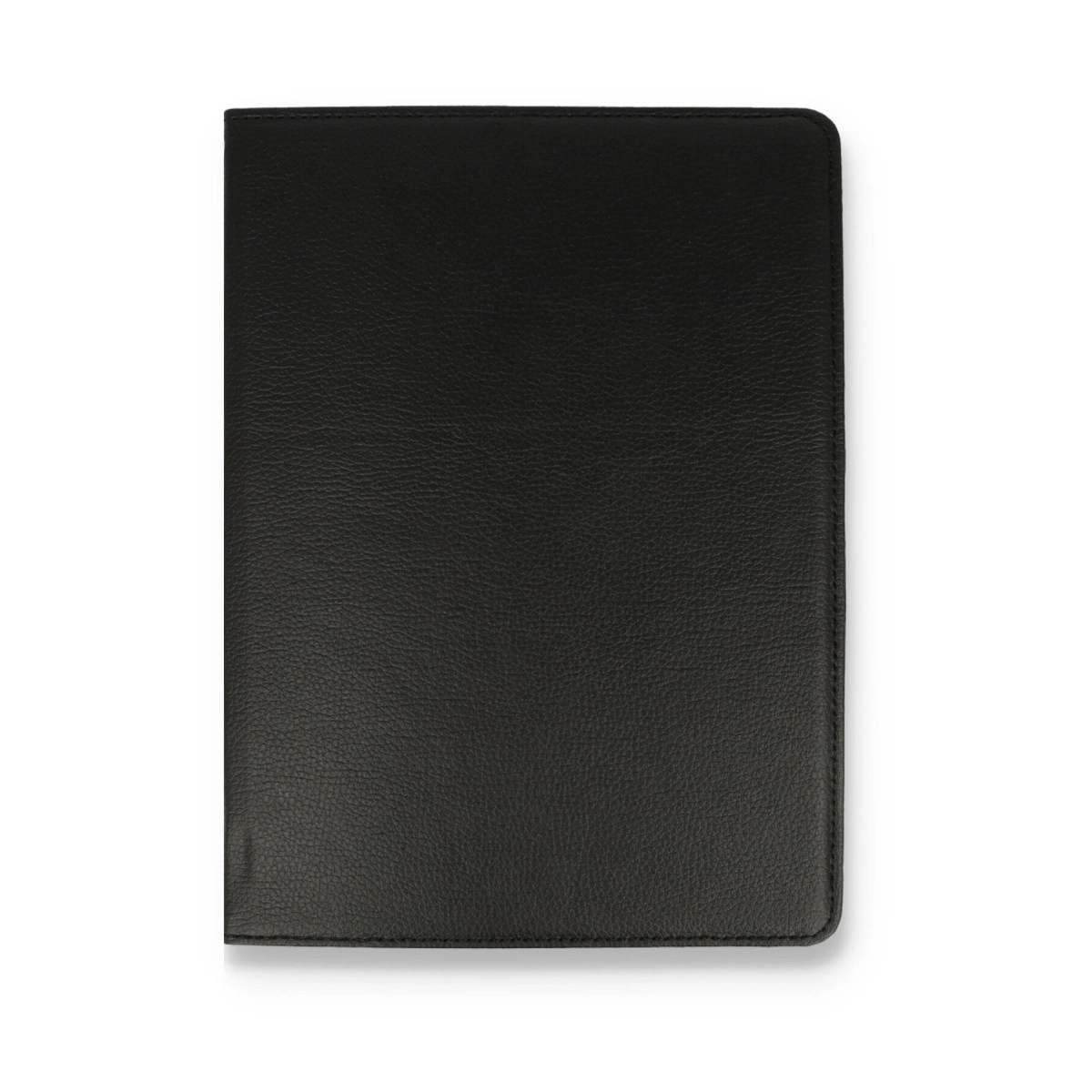 Beyaz arka plan üzerinde siyah, deri kaplı defter.