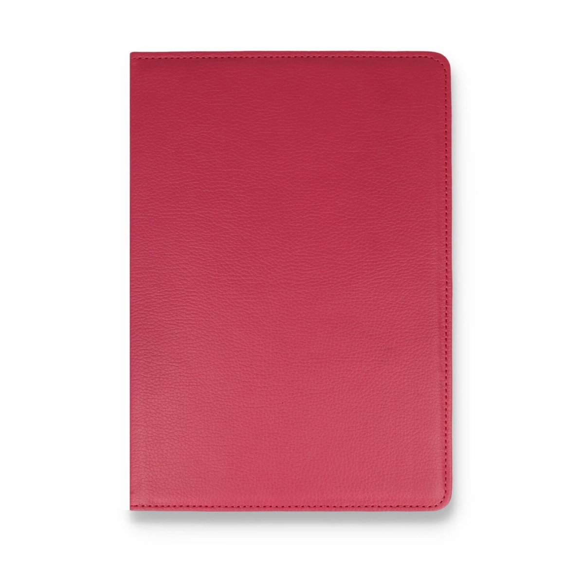 Kırmızı, deri görünümlü bir defter beyaz zeminde duruyor.