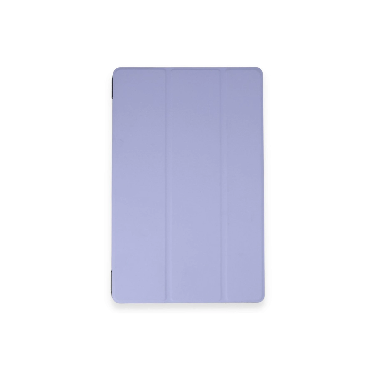 Kapalı, açık mor tablet kılıfı beyaz zeminde duruyor.