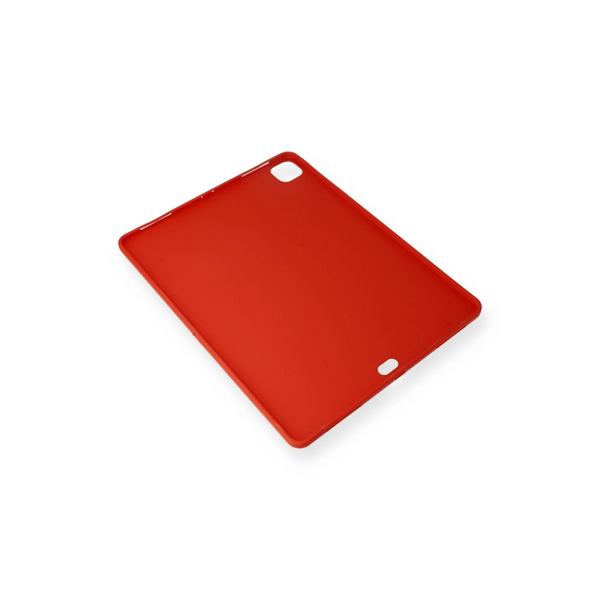 Kırmızı tablet kılıfı beyaz zeminde duruyor.