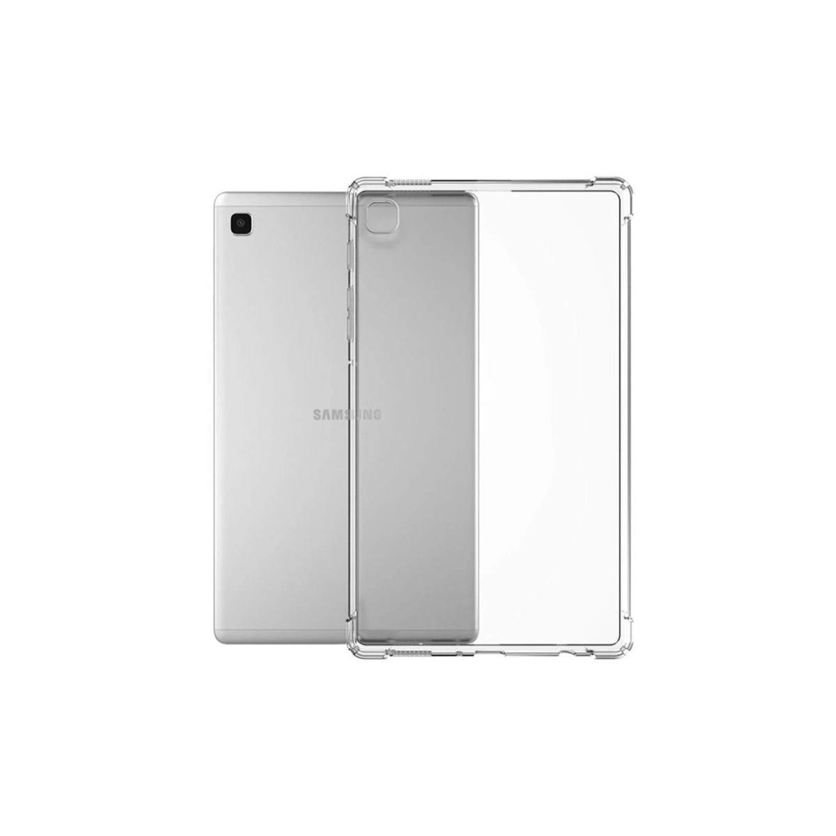 Bir tabletin yanında şeffaf bir tablet kılıfı.