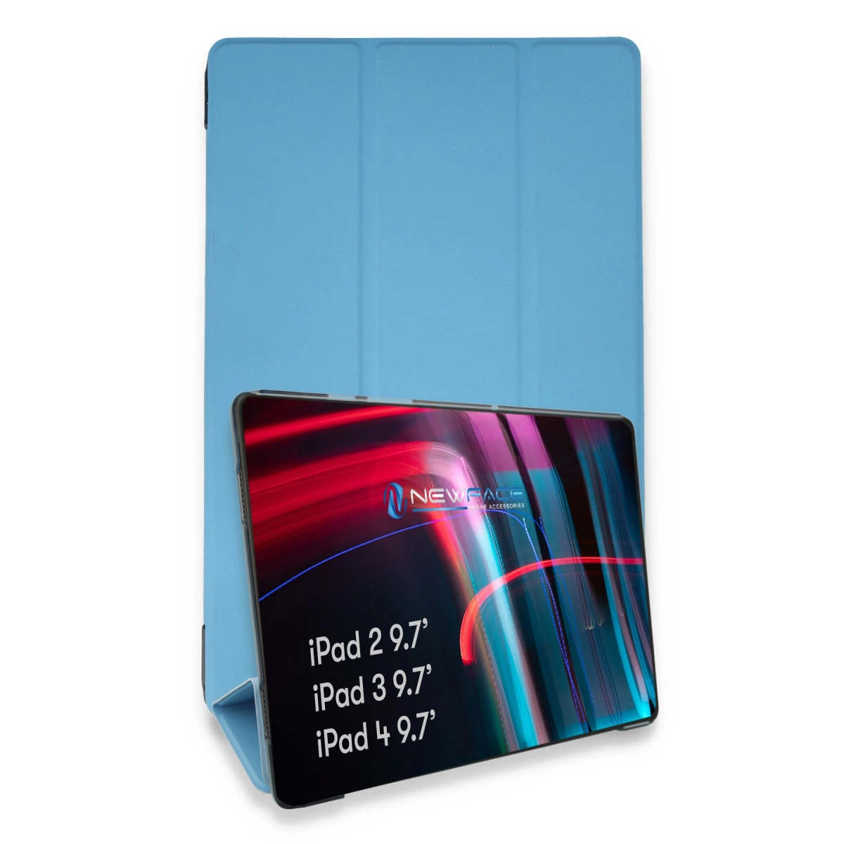 Mavi iPad kılıfı, iPad 2, 3, 4'ü tanıtan dik tablet ile.