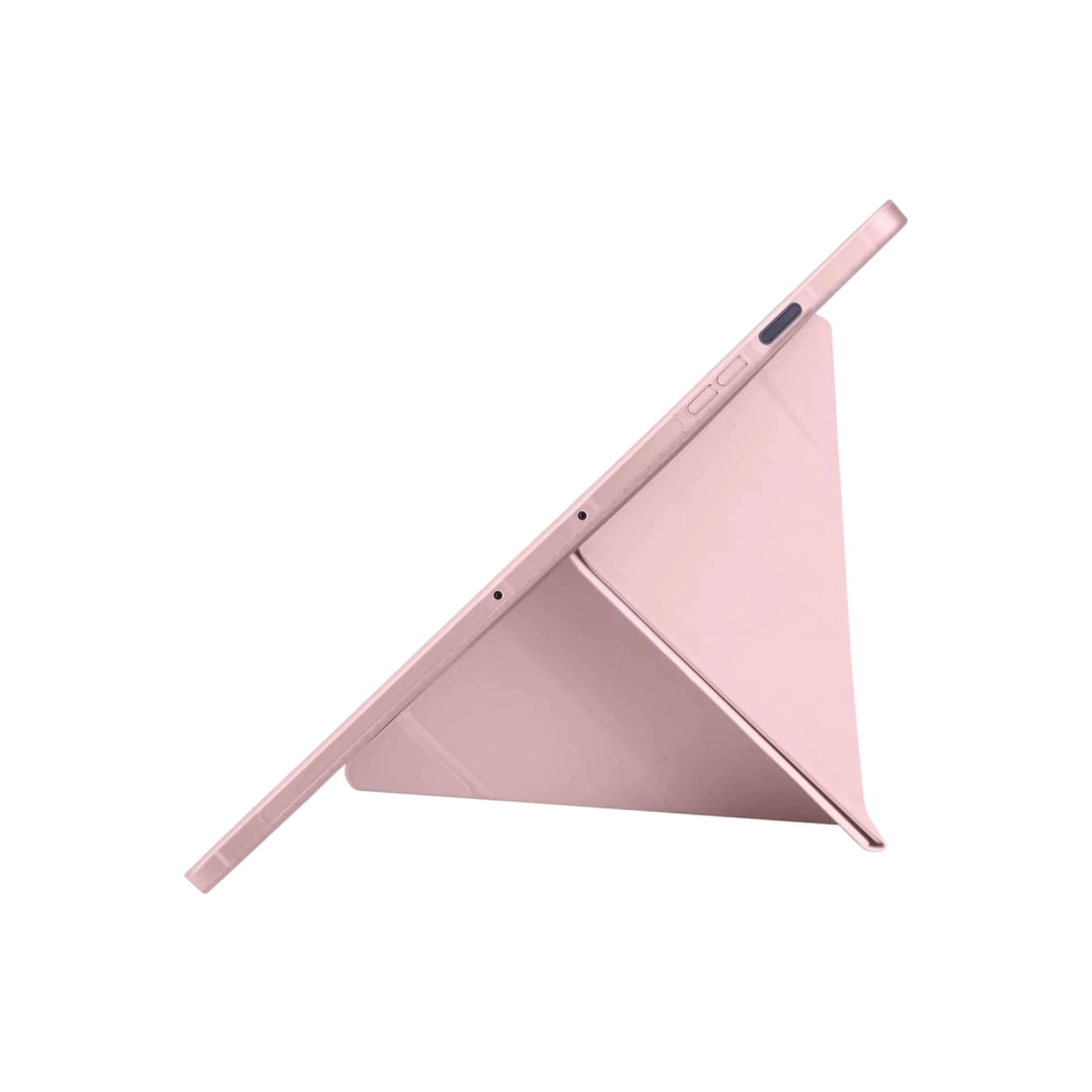 Pembe tablet, pembe kılıfıyla beyaz zeminde duruyor.