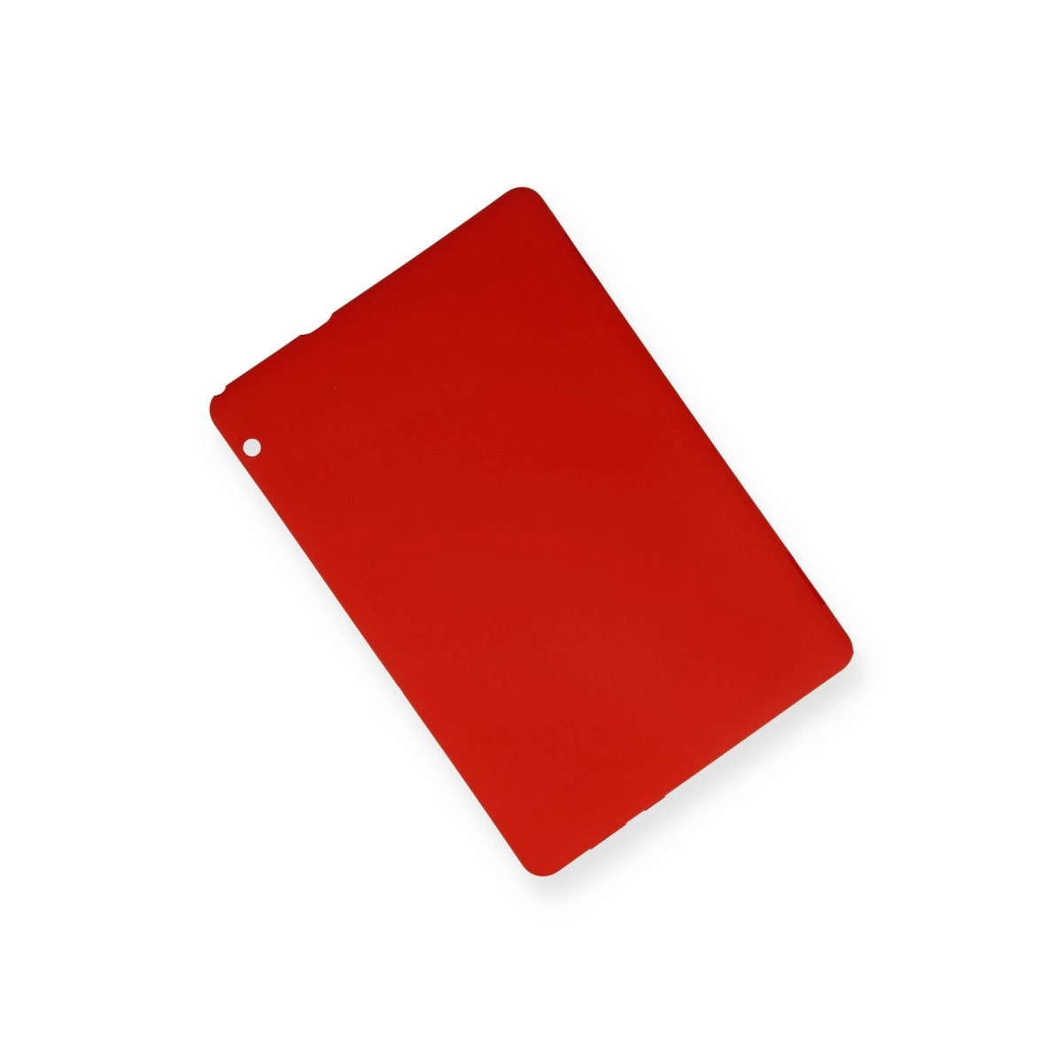 Kırmızı tablet kılıfı beyaz zeminde çapraz olarak duruyor.