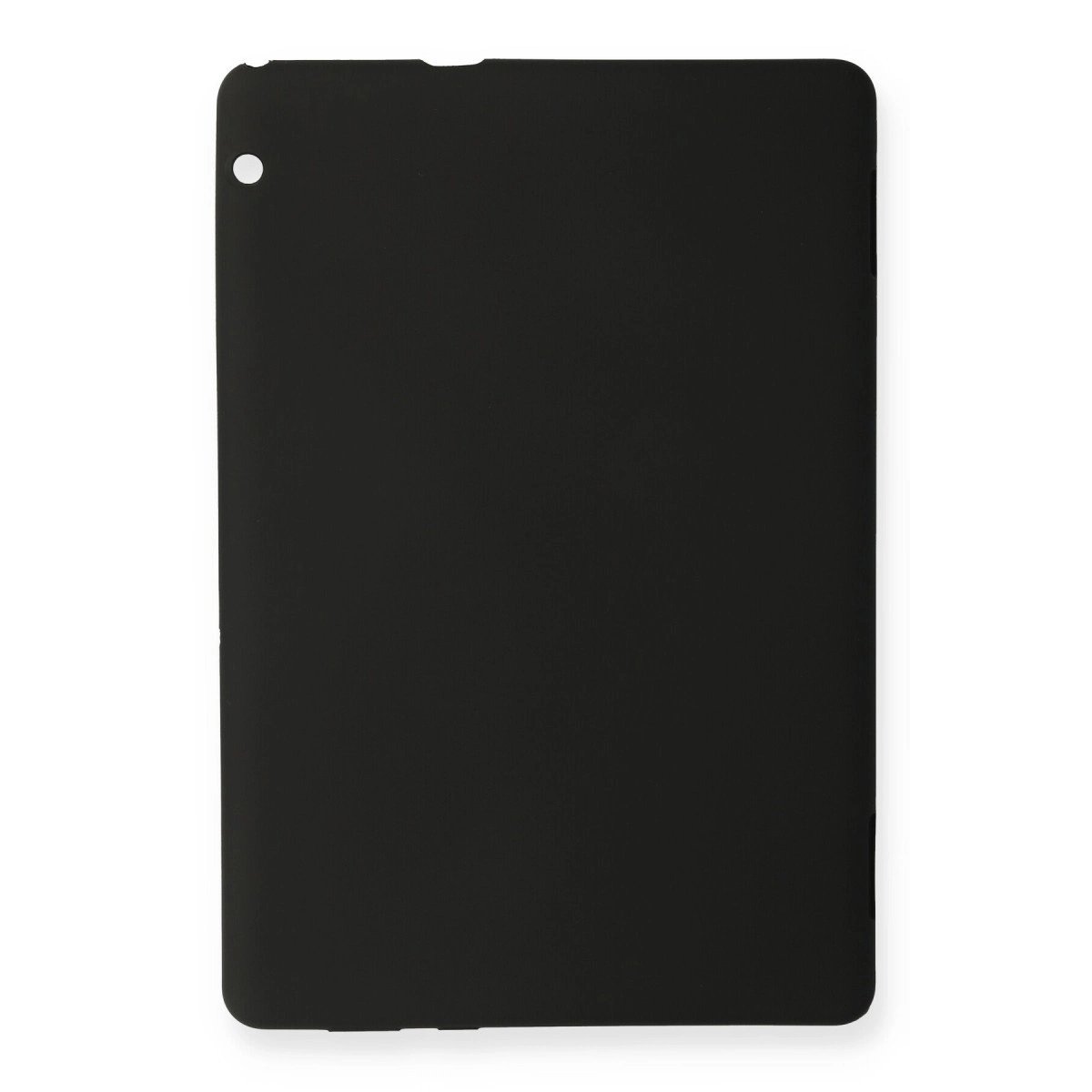 Beyaz arka plan üzerinde siyah tablet kılıfı, kamera kesiği mevcut.