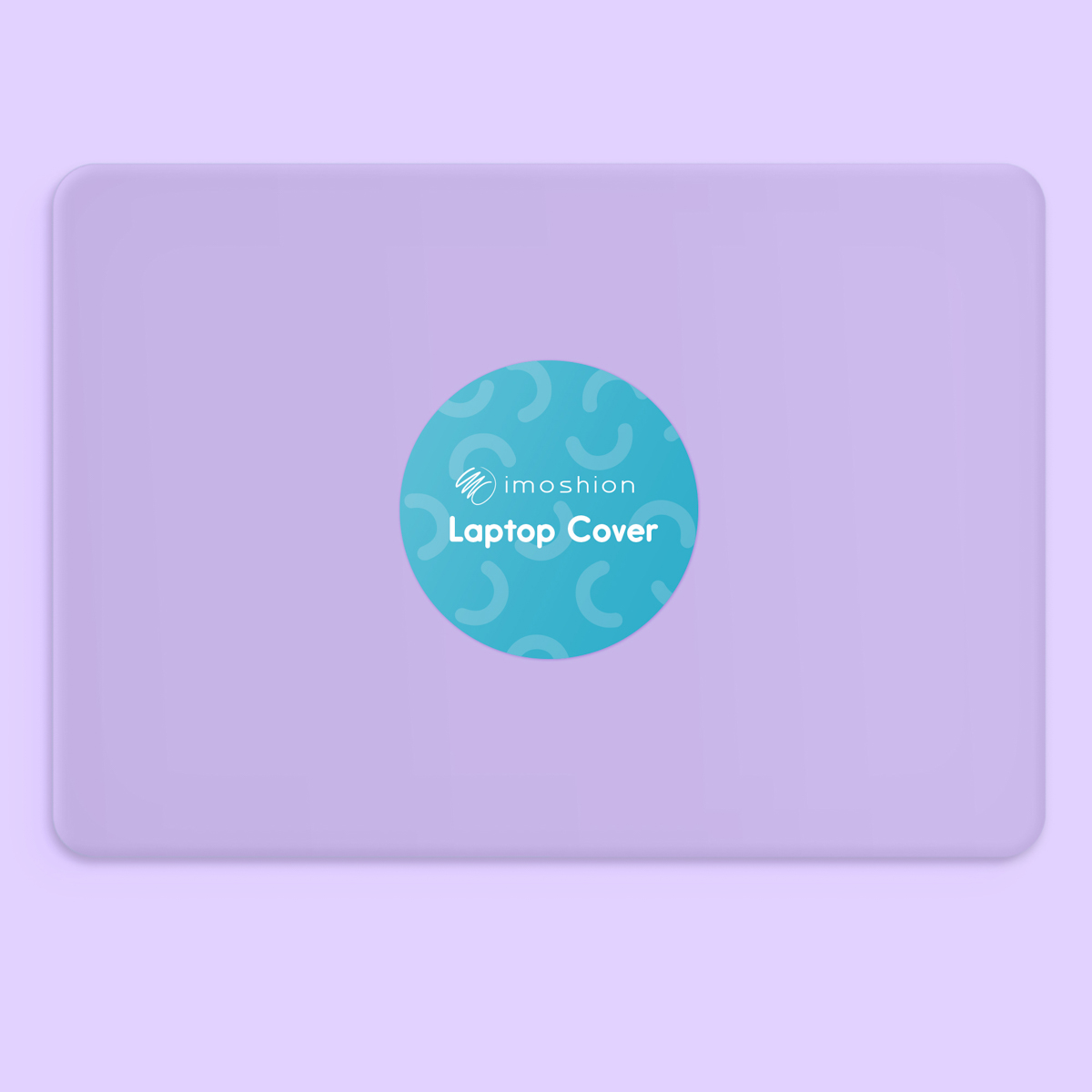 A lavender laptop cover with a blue circular logo.
