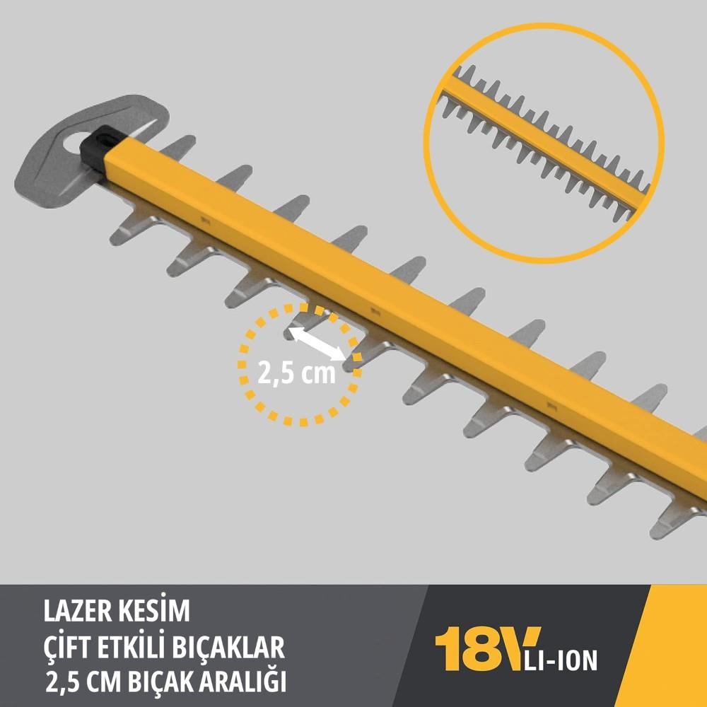 2,5 cm kesme genişliğine sahip çit budama makası bıçaklarının yakın çekimi.