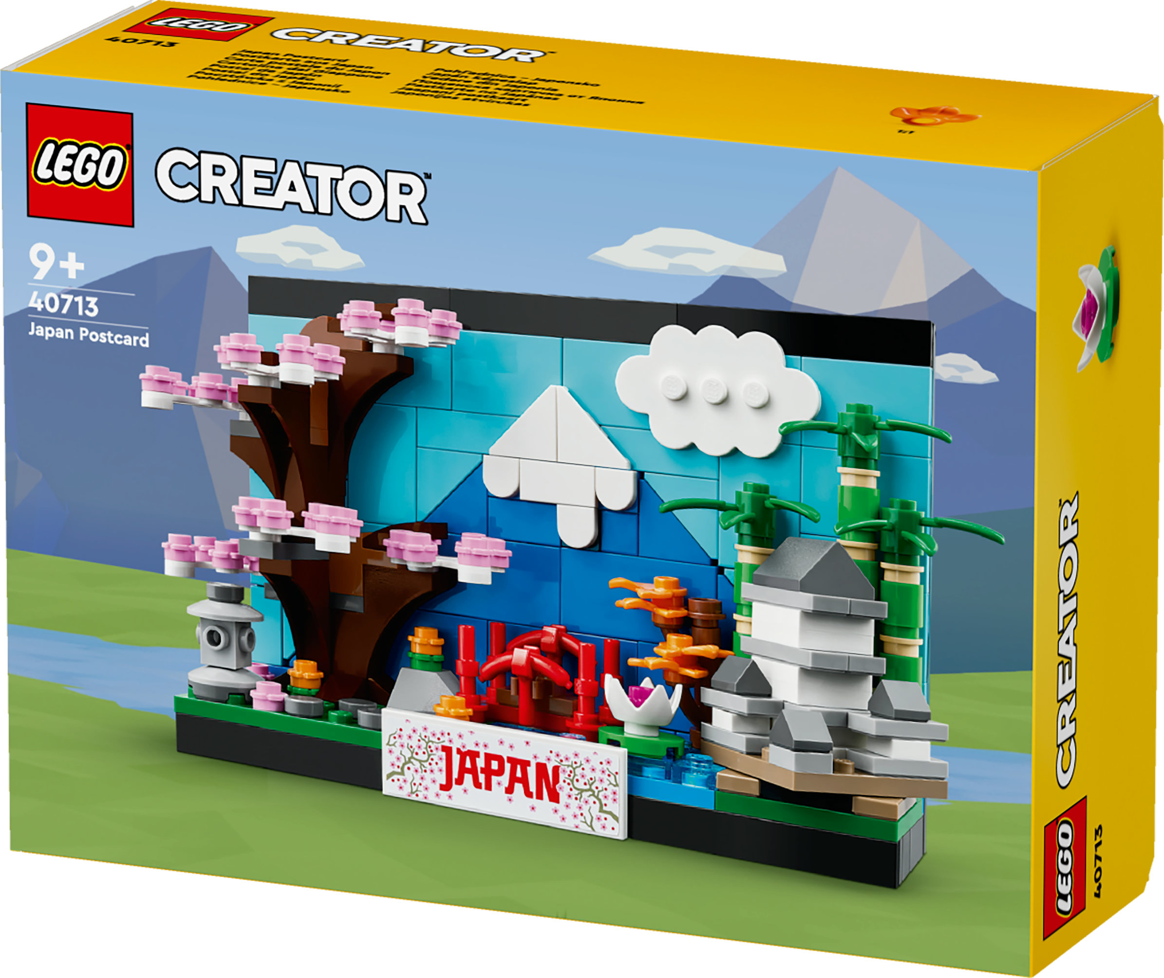 Lego Creator Japonya Kartpostalı kiraz çiçekleri, pagoda, Fuji Dağı ve bambu içerir.