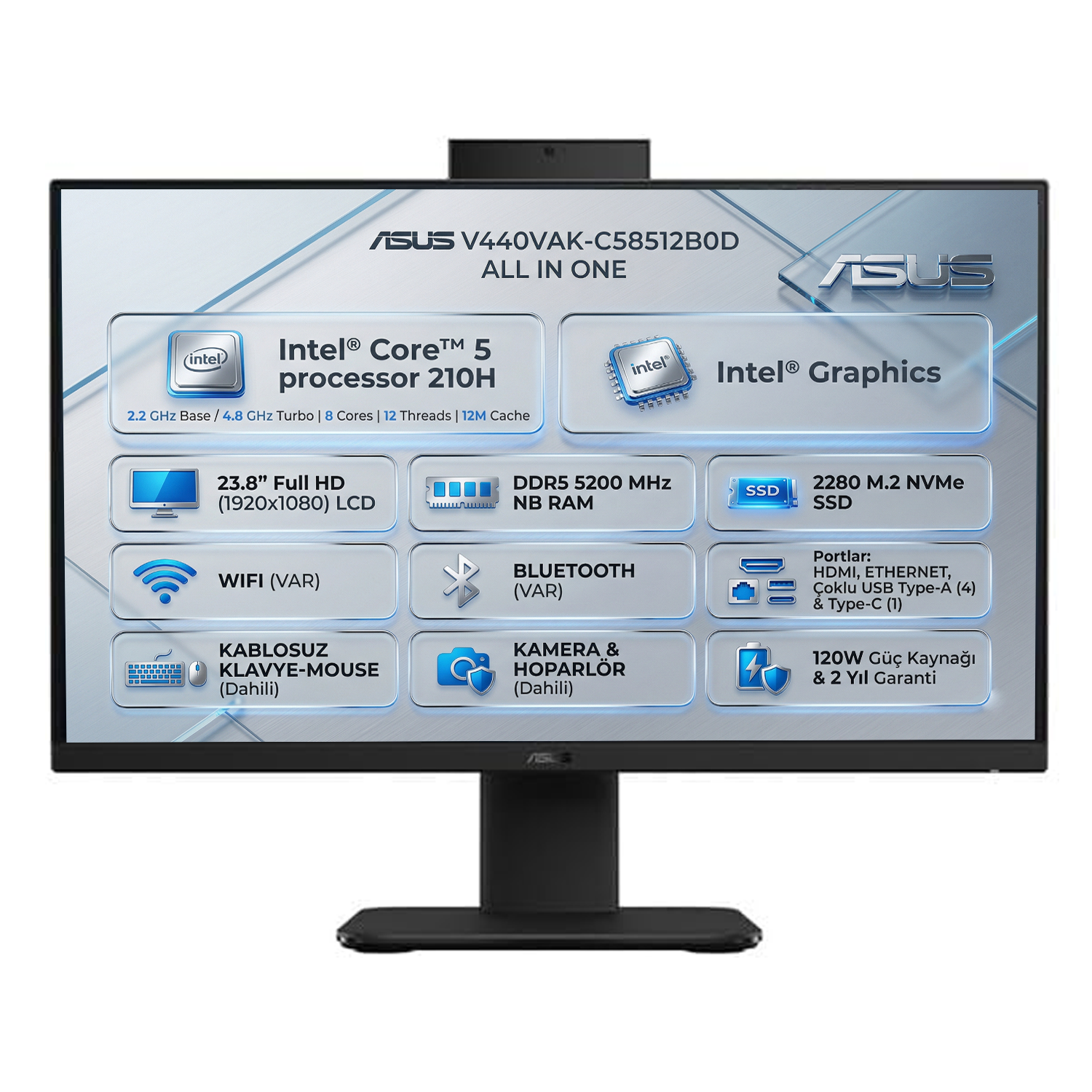 ASUS V440VAK Hepsi Bir Arada PC, Intel Core i5, 23,8 inç Full HD LCD.