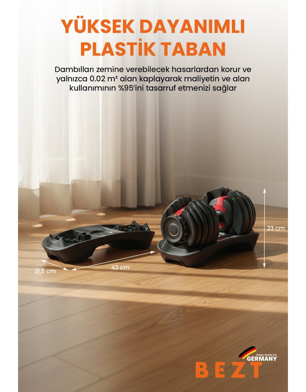 Ayarlanabilir dambıl rafı ve dambıl ahşap zeminde.
