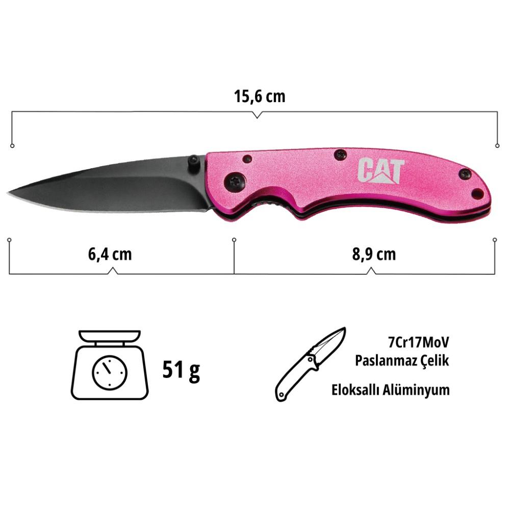 Pembe katlanır bıçak, siyah bıçaklı, 15,6 cm toplam, 6,4 cm bıçak, 8,9 cm sap.