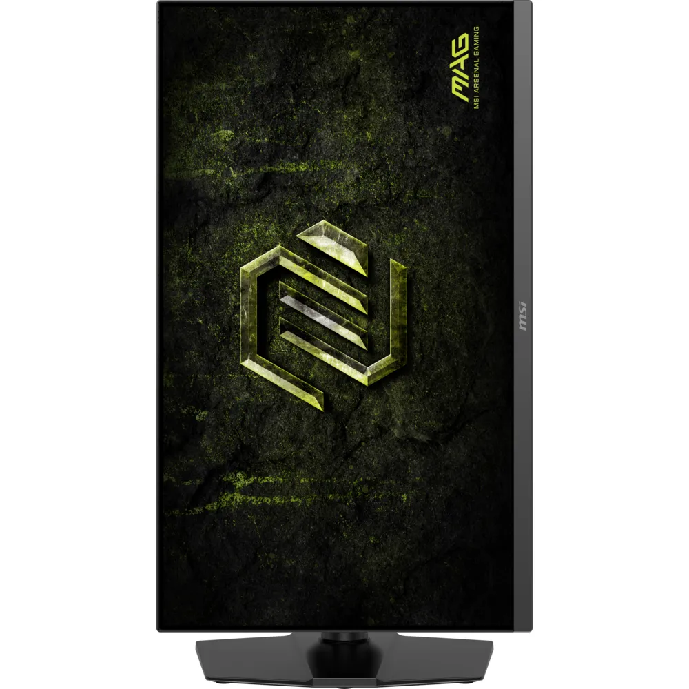 Yeşil MSI logosu ve "MAG MSI ARSENAL GAMING" yazısı bulunan siyah monitör.