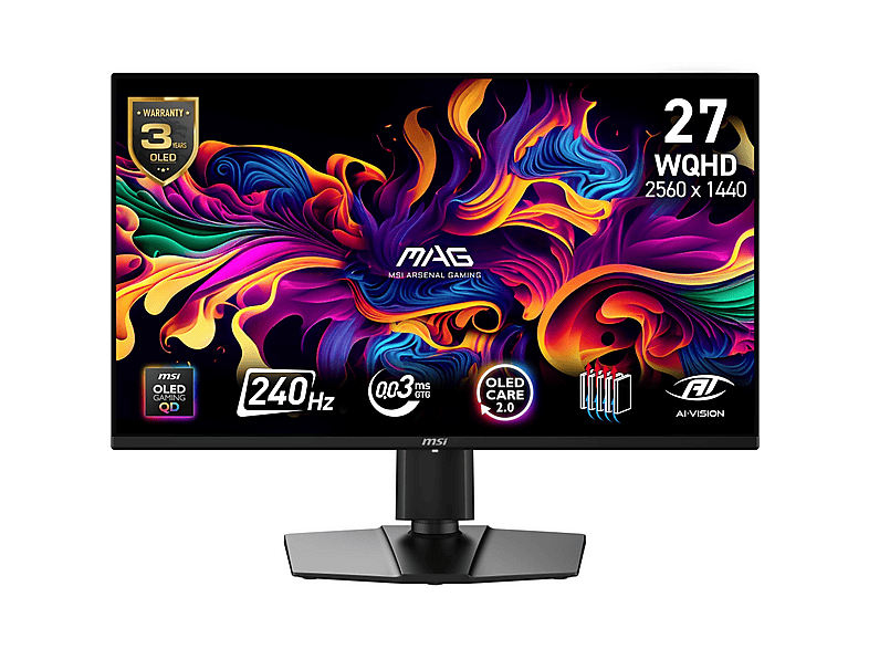 MSI MAG 274QP QD-OLED X24 2560x1440 300Hz HDMI DP Adaptive Sync OLED 27 inç WQHD 0,03 ms 300 Hz Gaming Monitör Siyah