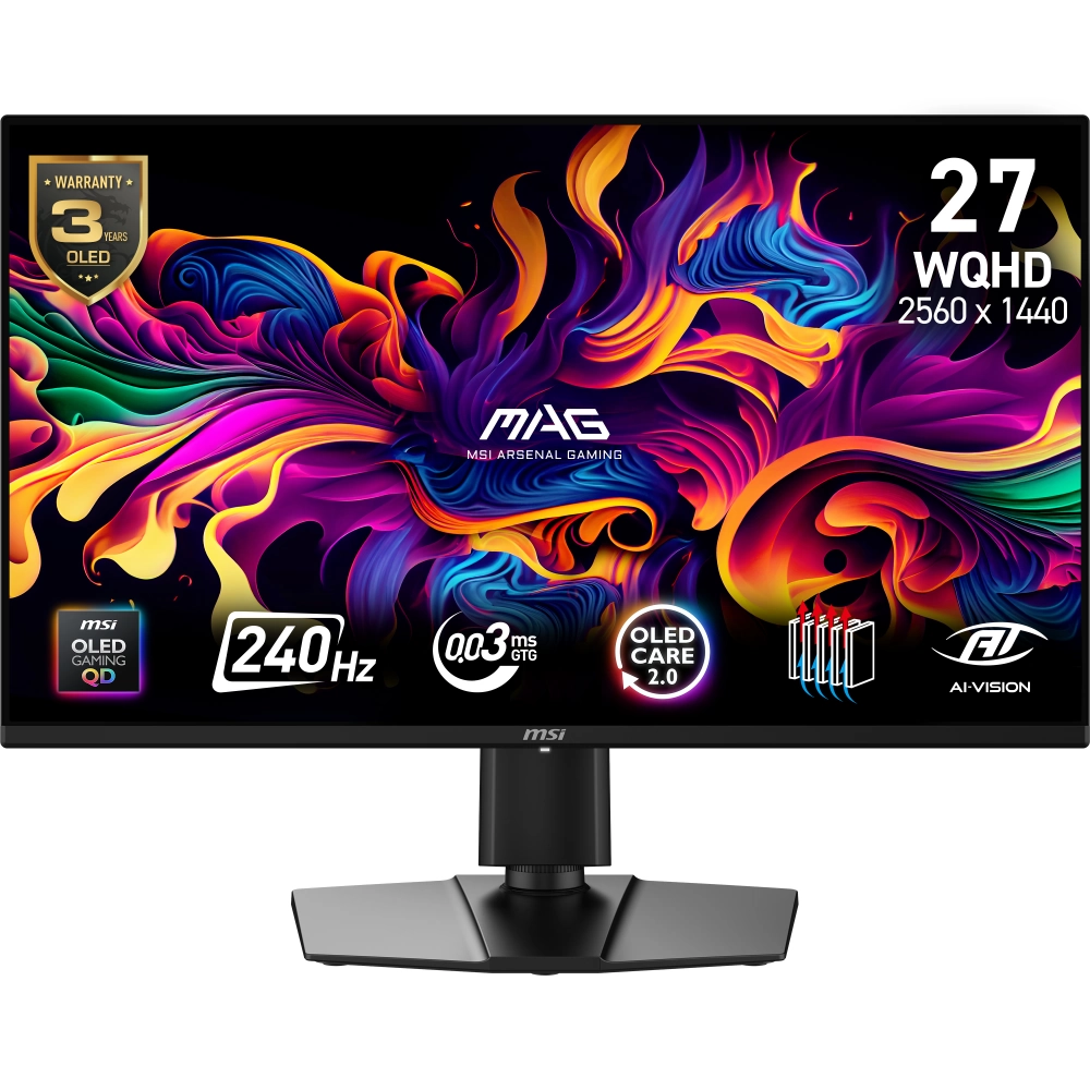 MSI MAG 274QP QD-OLED X24 2560x1440 300Hz HDMI DP Adaptive Sync OLED 27 inç WQHD 0,03 ms Gaming Monitör Siyah