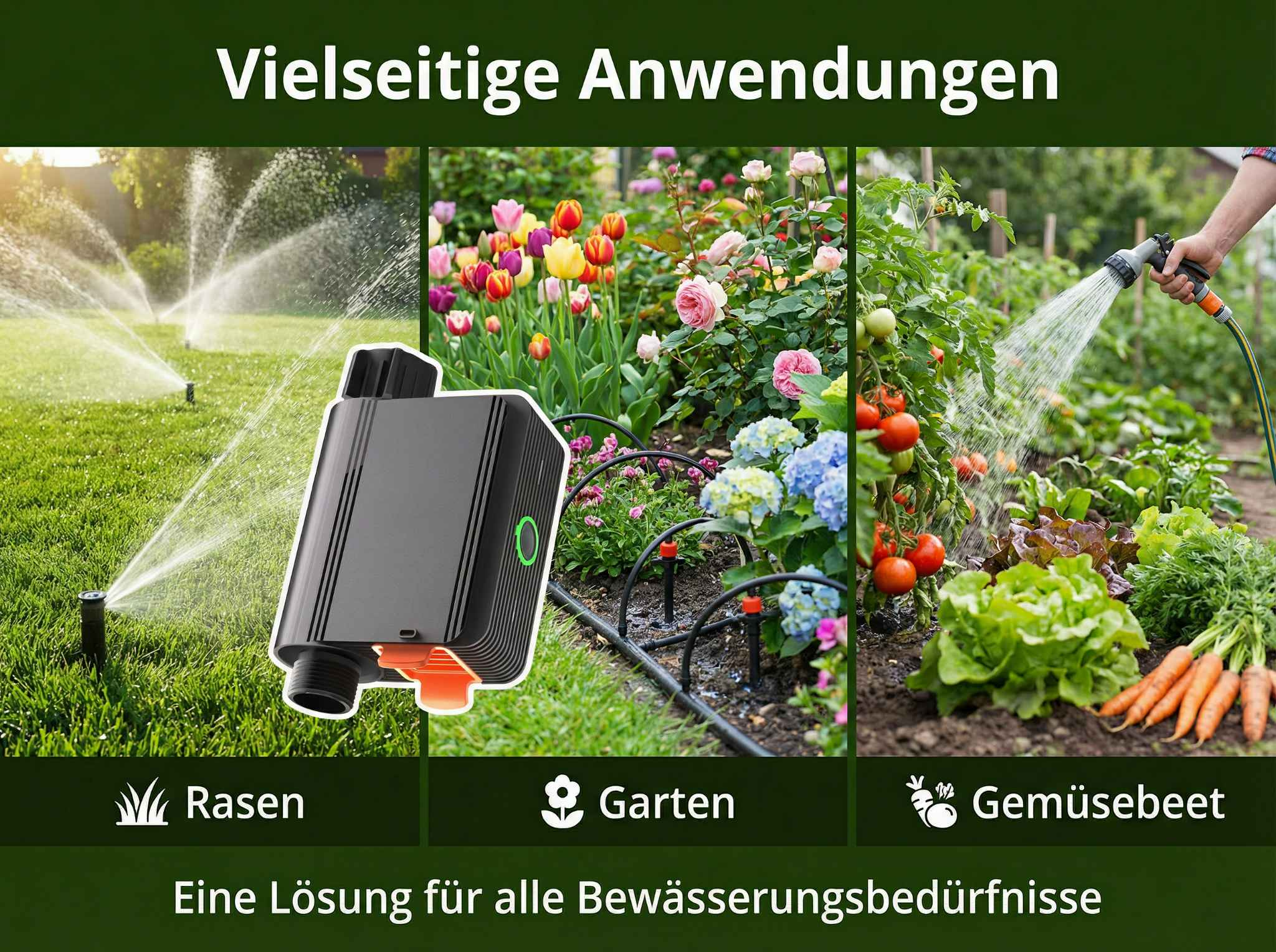 Bewässerungsgerät für Rasen, Garten und Gemüsebeet. Vielseitige Anwendungen.