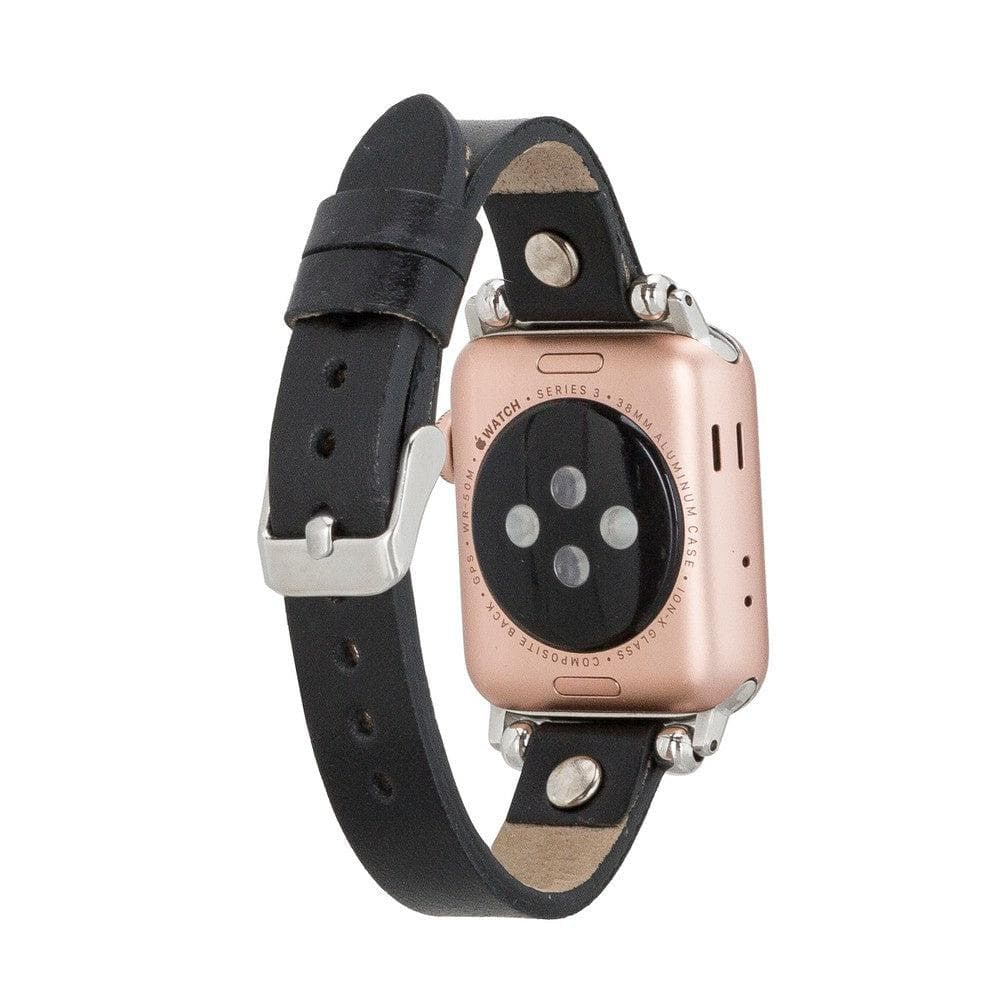 Siyah deri kordonlu, roze altın rengi Apple Watch Series 3.