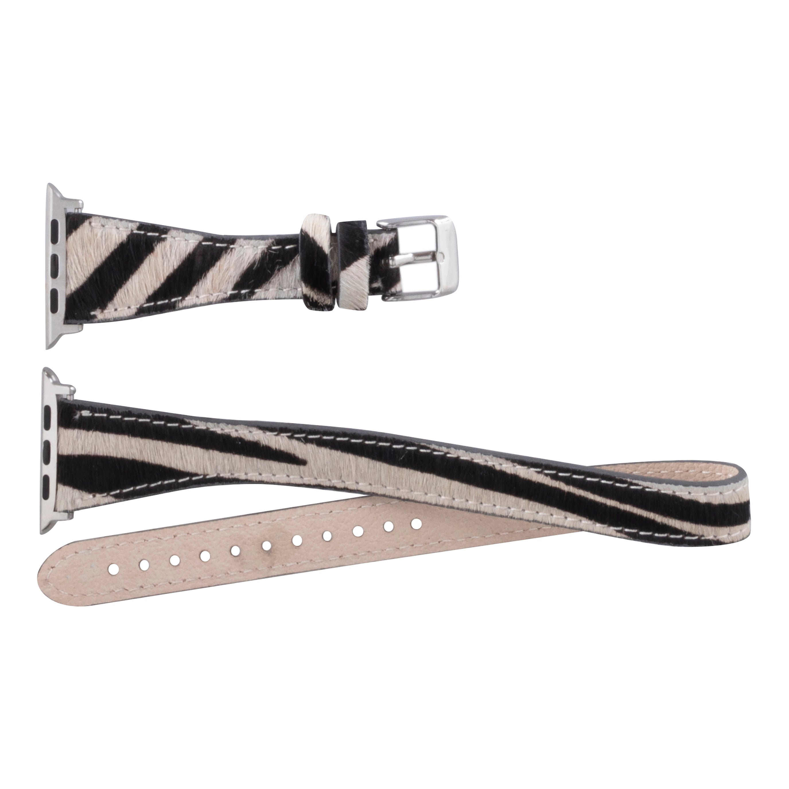 Metal tokalı ve uyumlu pimli zebra desenli saat kayışı