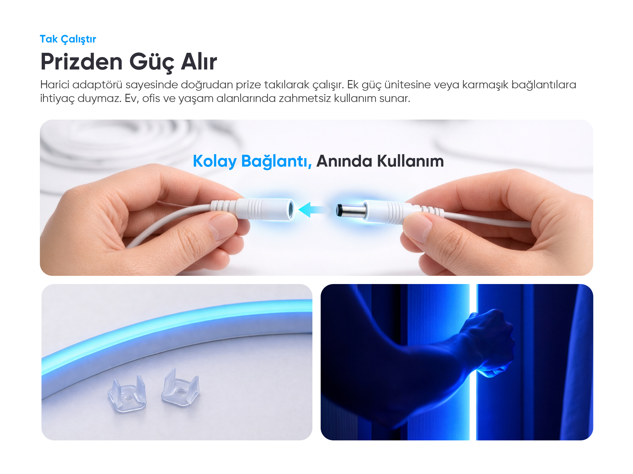 Kolay bağlantı için eller beyaz bir kabloyu fişe takıyor.