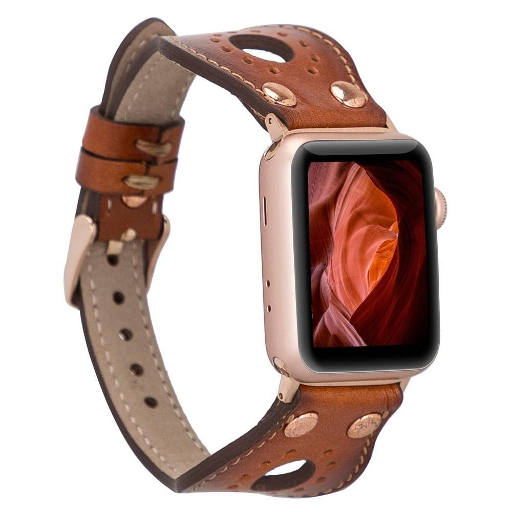 BLOOMINBAG BloomBand Rose Gold Tokalı Deri Apple Watch 44/45/46/49mm Akıllı Saat Kordonu Kahverengi