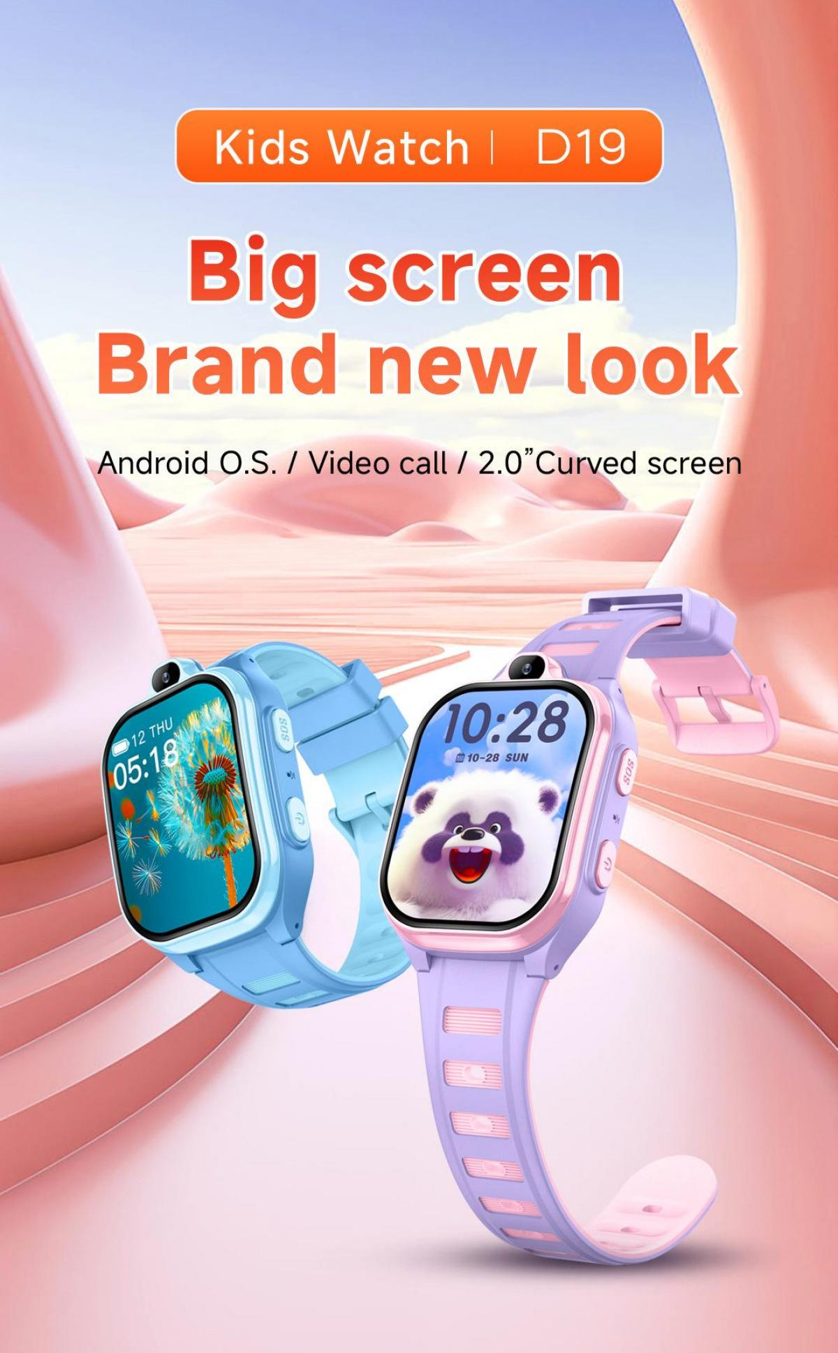 Zwei Kinder-Smartwatches, eine blaue mit einer Blüte, eine lila mit einem Panda.