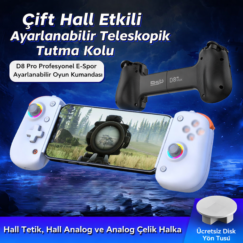 Oyundaki bir keskin nişancıyı gösteren iki kontrolörlü kaydırılabilir telefon oyun kolu.