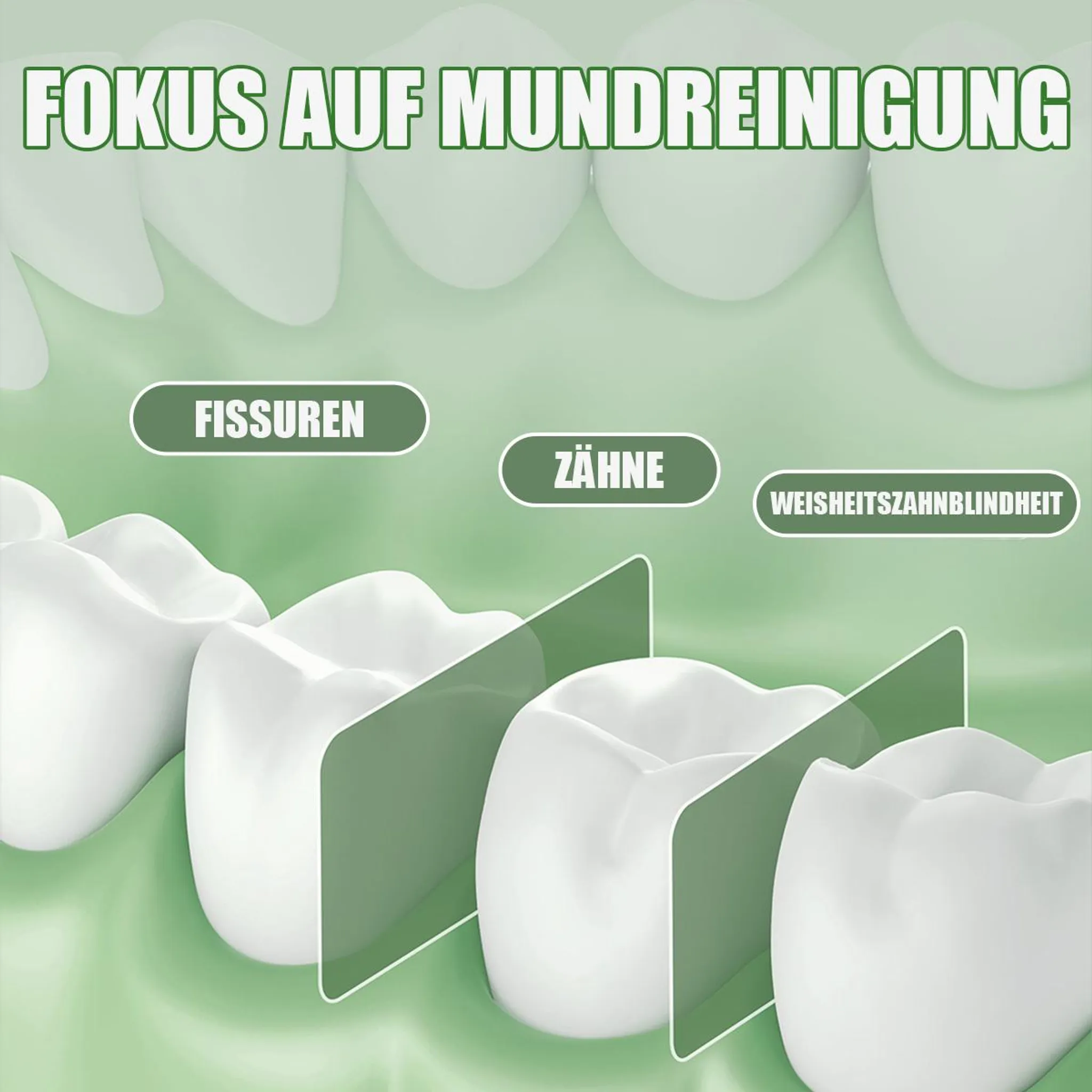 Fokus auf Mundreinigung: Zähne mit Fissuren und Weisheitszahnblindheit.