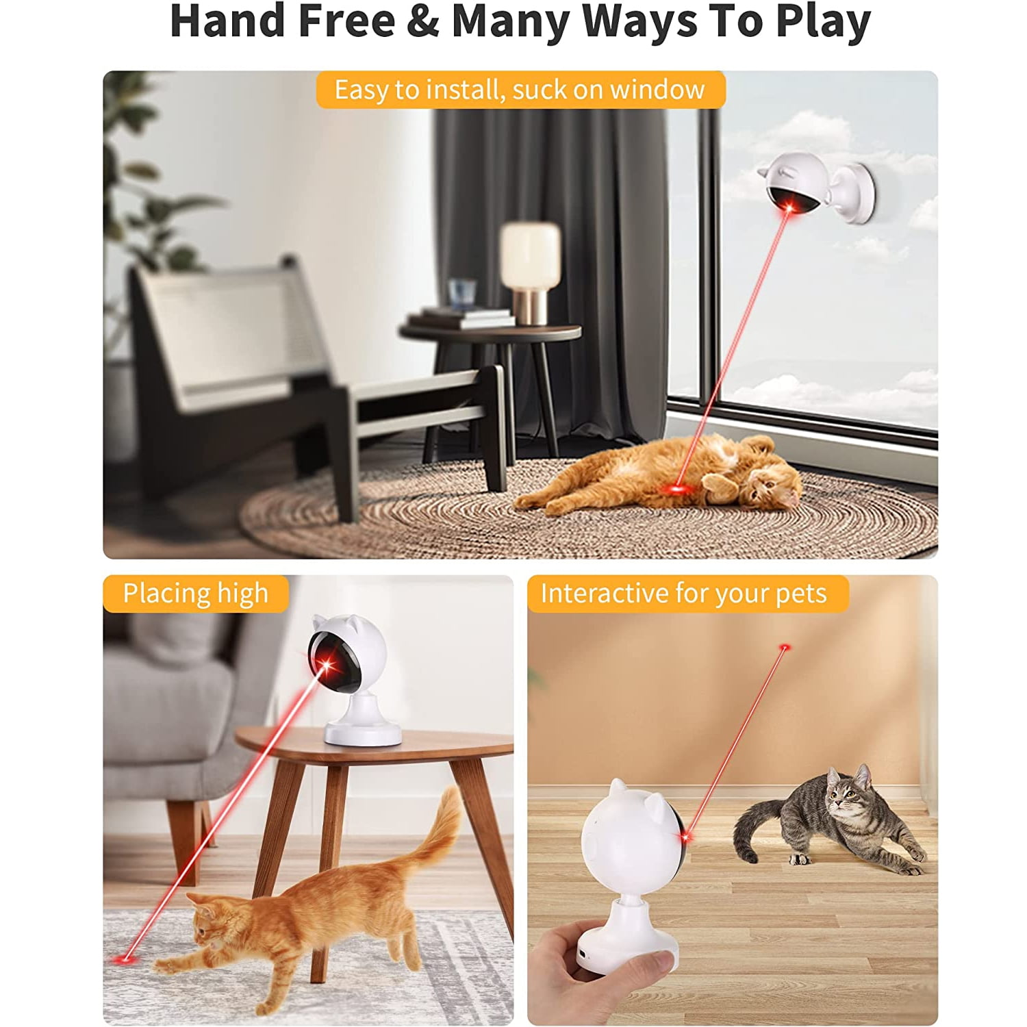 Ein weißer Katzenlaser spielt mit Katzen im Innenbereich. Einfache Installation.