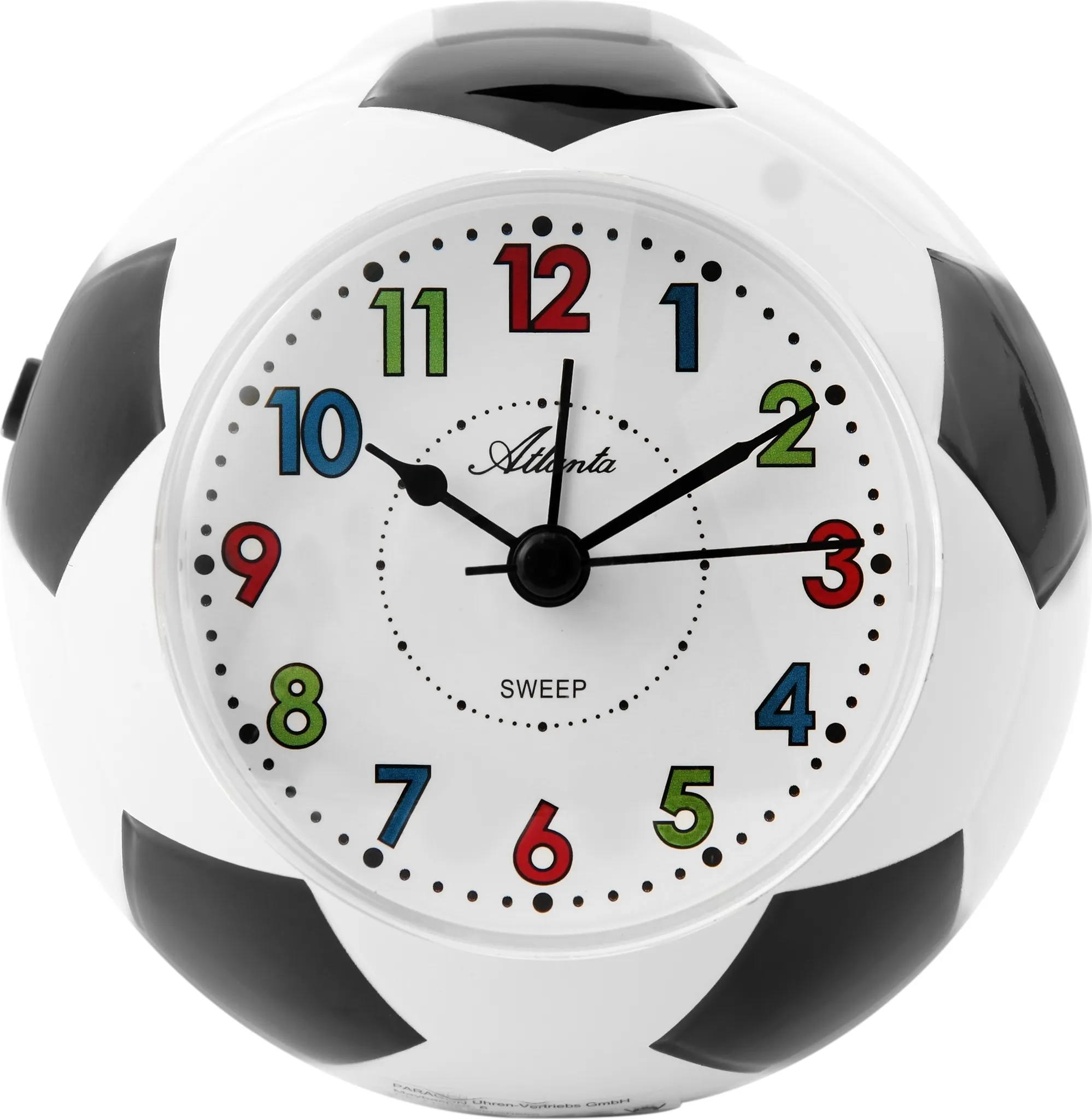 Ein wecker im fußballdesign mit bunten ziffern.