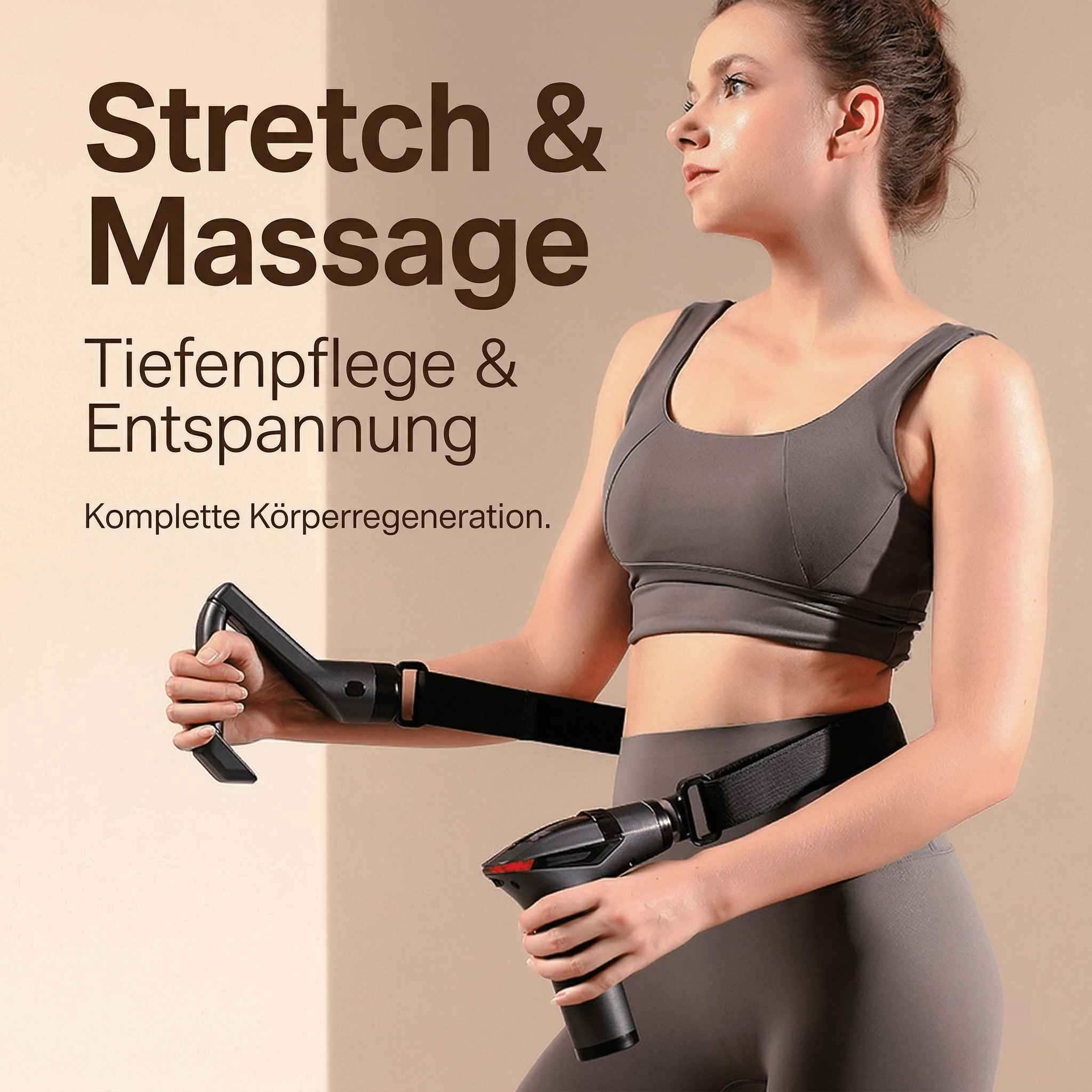 Frau mit Massagegerät für Dehnung und Entspannung