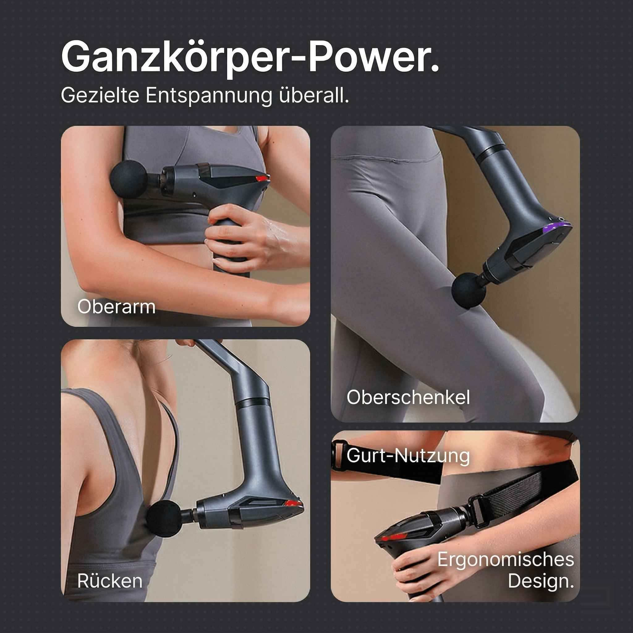 Ganzkörper-Power mit gezielter Entspannung für Oberarm, Oberschenkel, Rücken.