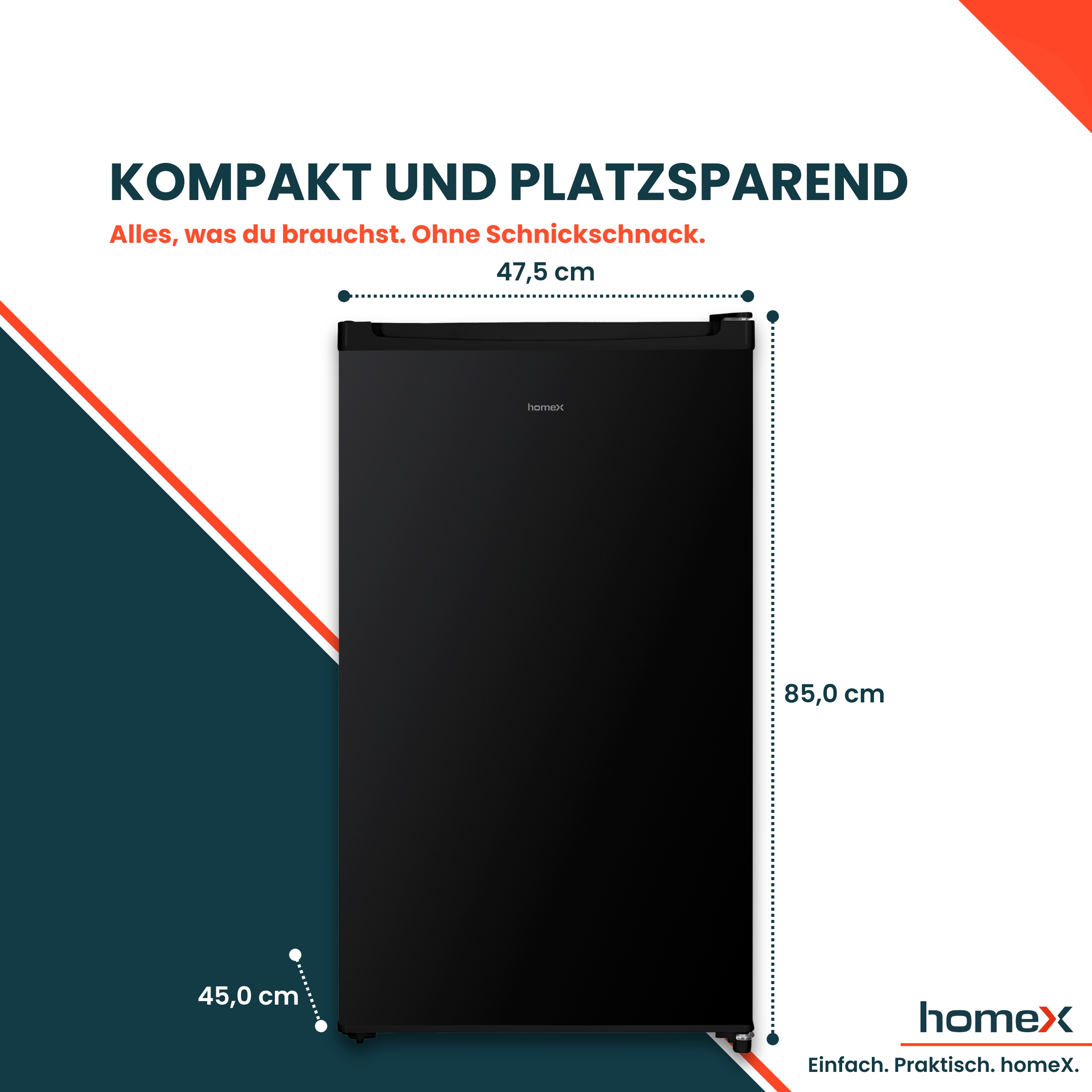 Schwarzer Kühlschrank, 47,5x85x45 cm. Kompakt und platzsparend.