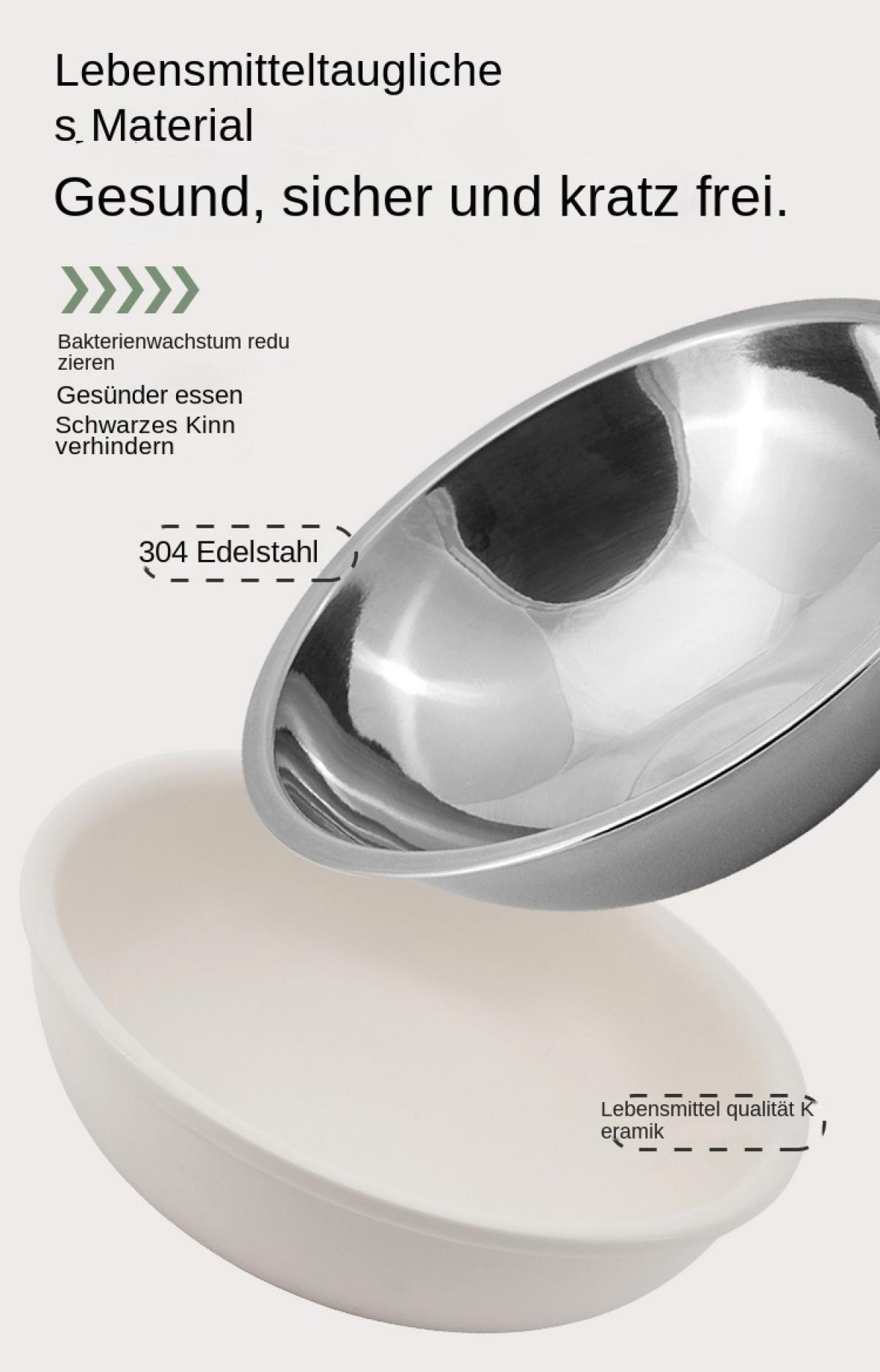 Edelstahlschüssel über Keramikschüssel, lebensmitteltaugliches Material.