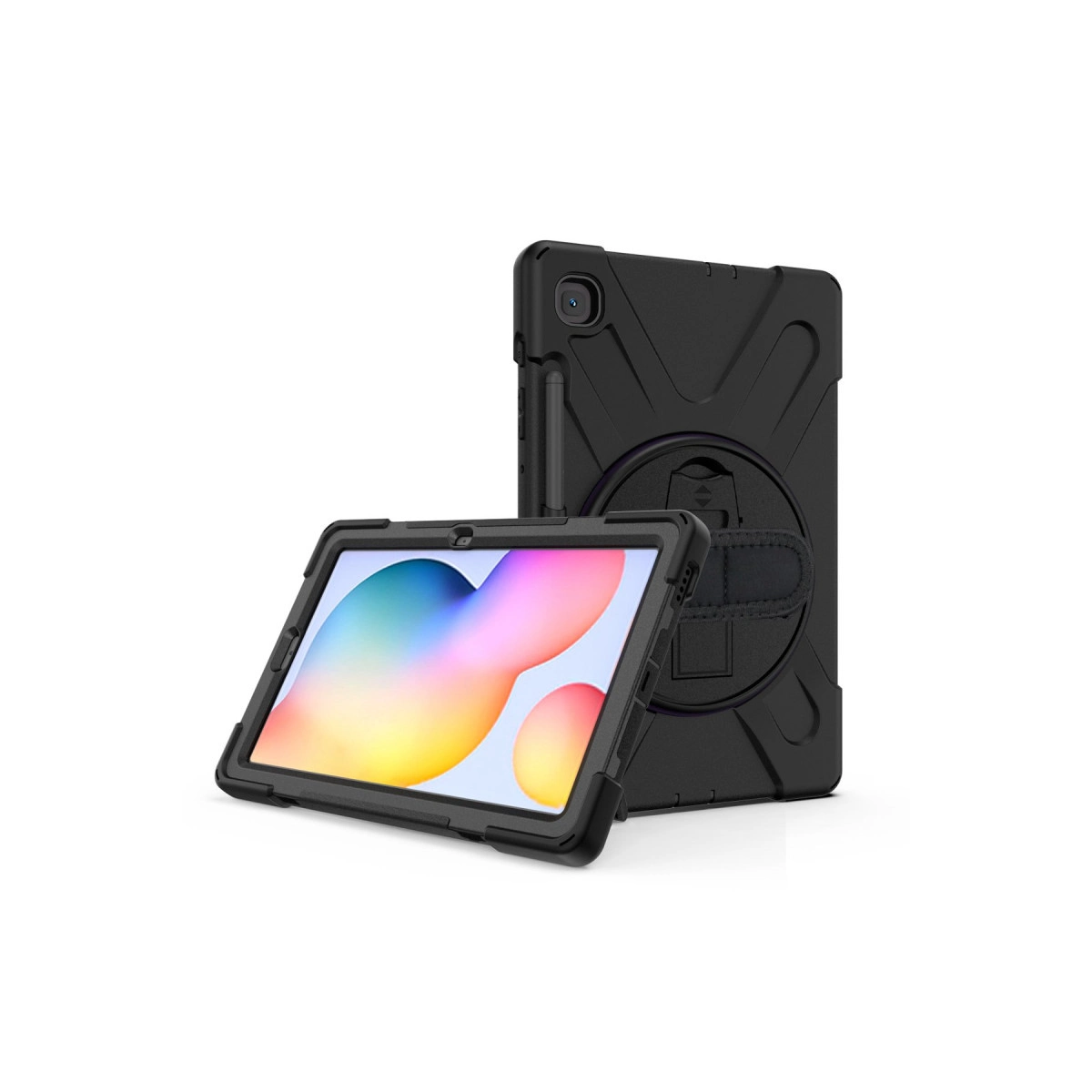 İçinde tabletler olan iki siyah tablet kılıfı. Biri dik duruyor, diğeri önde yatıyor.