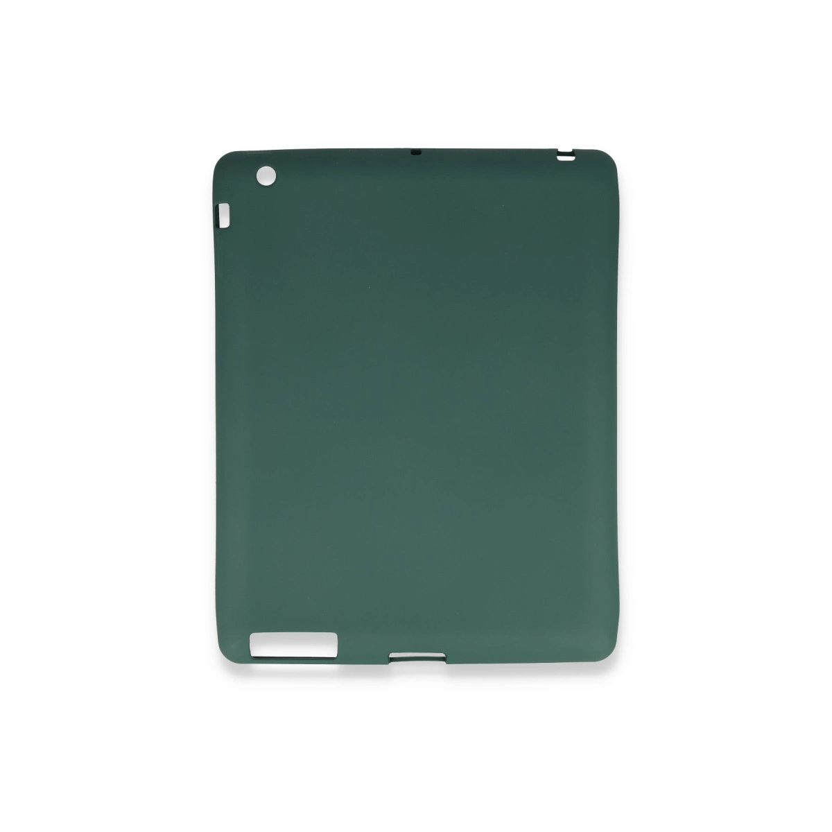 Kamera ve bağlantı noktaları için kesikleri olan koyu yeşil tablet arka kapağı.