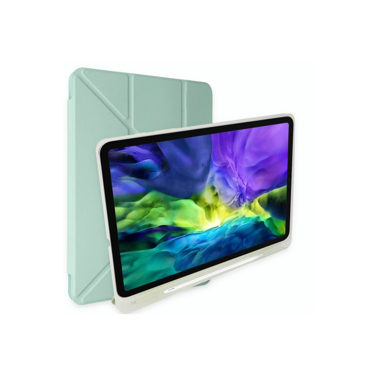 NEWFACE Kalemlikli Mars Samsung Galaxy T737 Tab S7 FE 12.4 Uyumlu Tablet Kılıfı Açık Yeşil