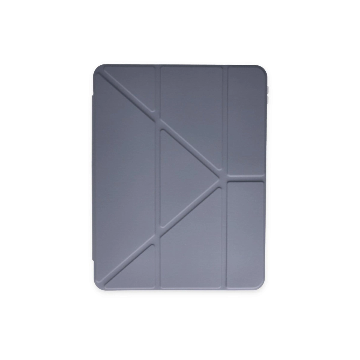 Geometrik desenli ve katlama çizgili gri tablet kılıfı.