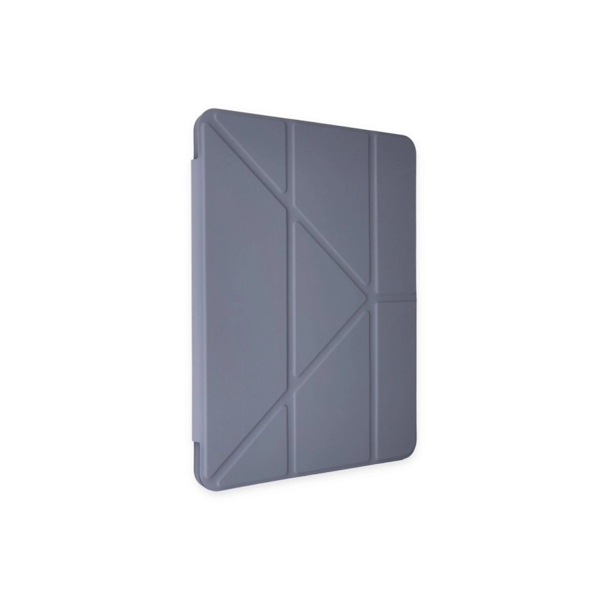 Geometrik desenli gri tablet kılıfı, beyaz arka plan üzerinde.