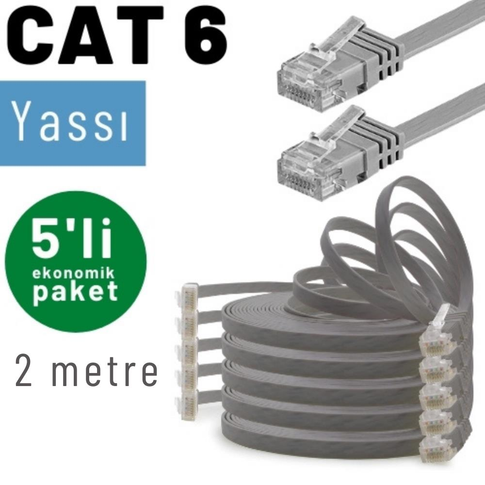 IRENIS 5 Adet 2 m CAT6 Kablo Yassı Network Lan Ağ İnternet