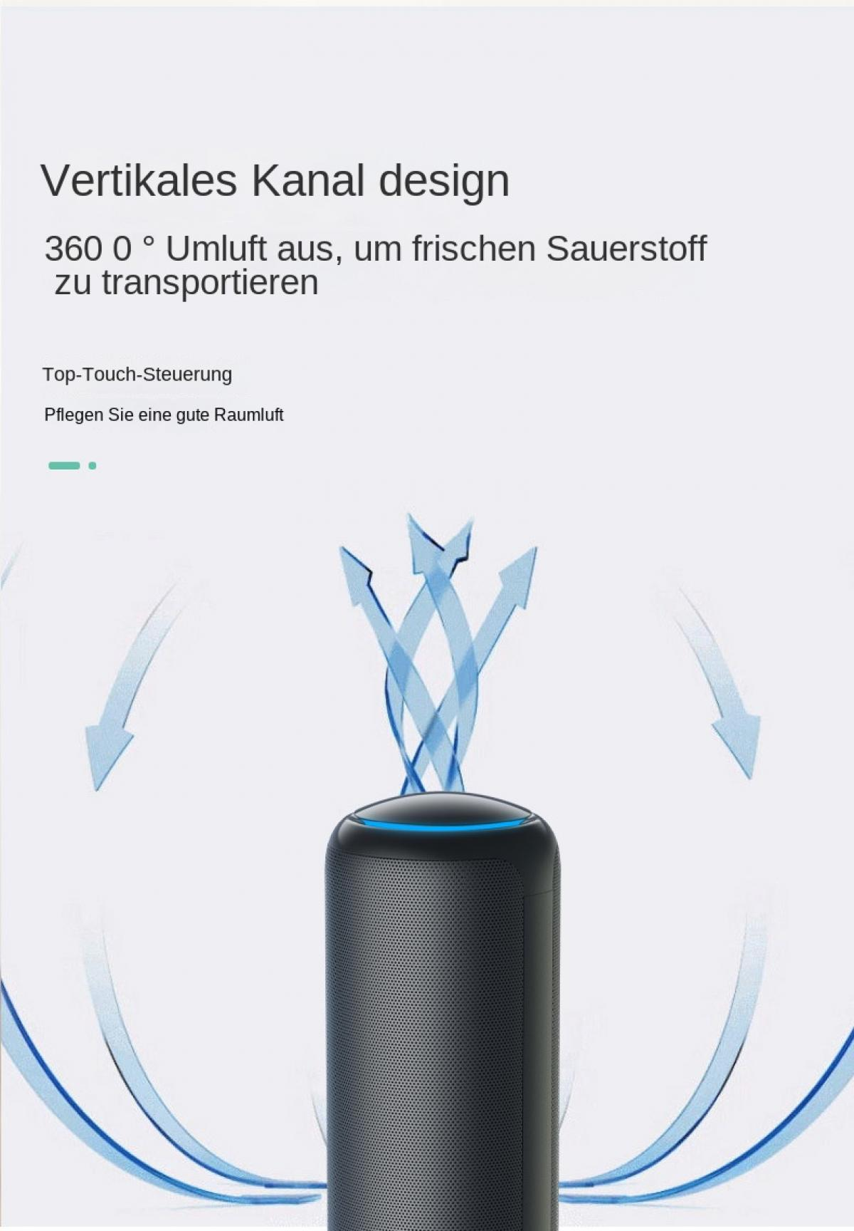 Schwarzer Lautsprecher mit blauen Pfeilen, die Luftstrom simulieren.