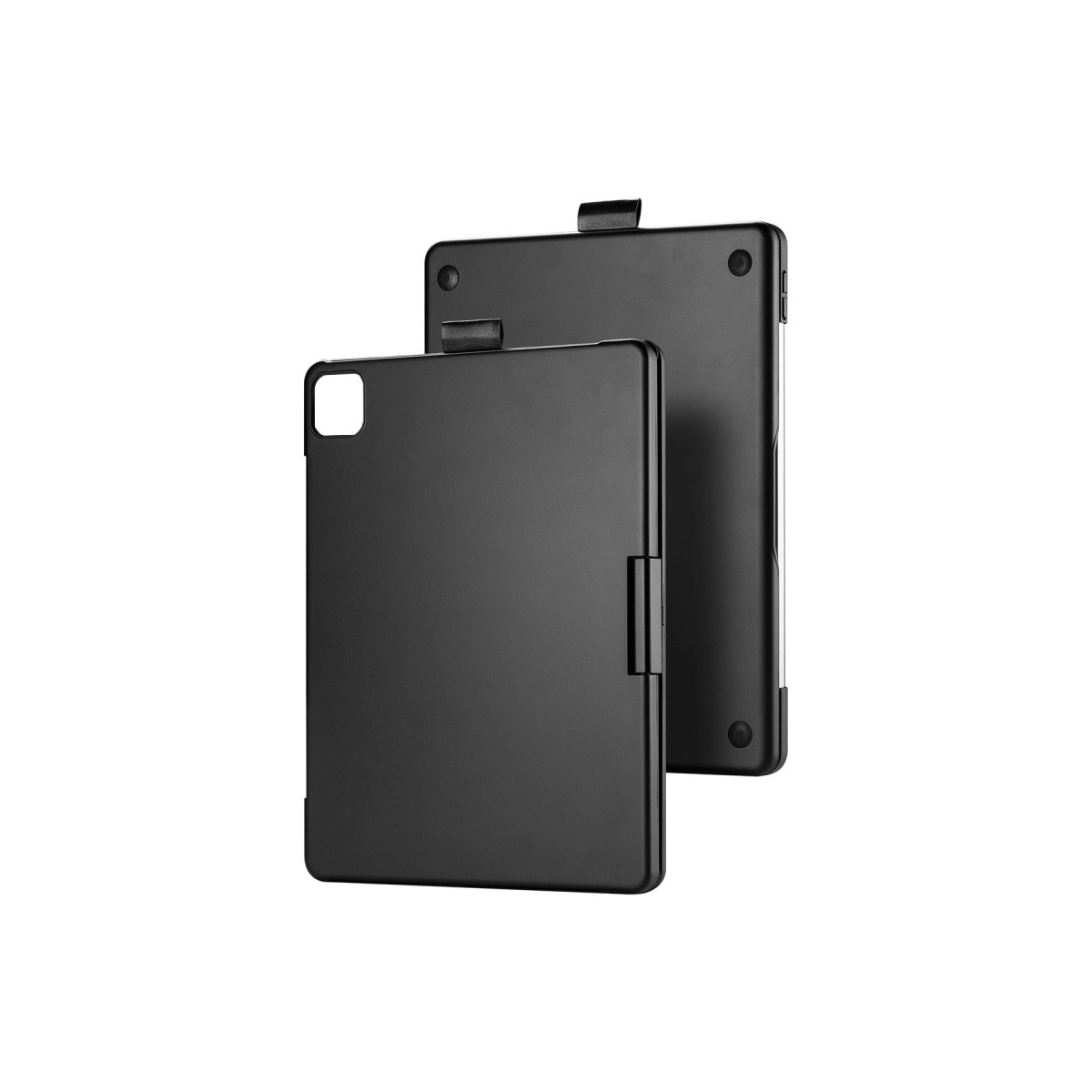 Yan yana iki siyah tablet kılıfı, biri önde, biri arkada.