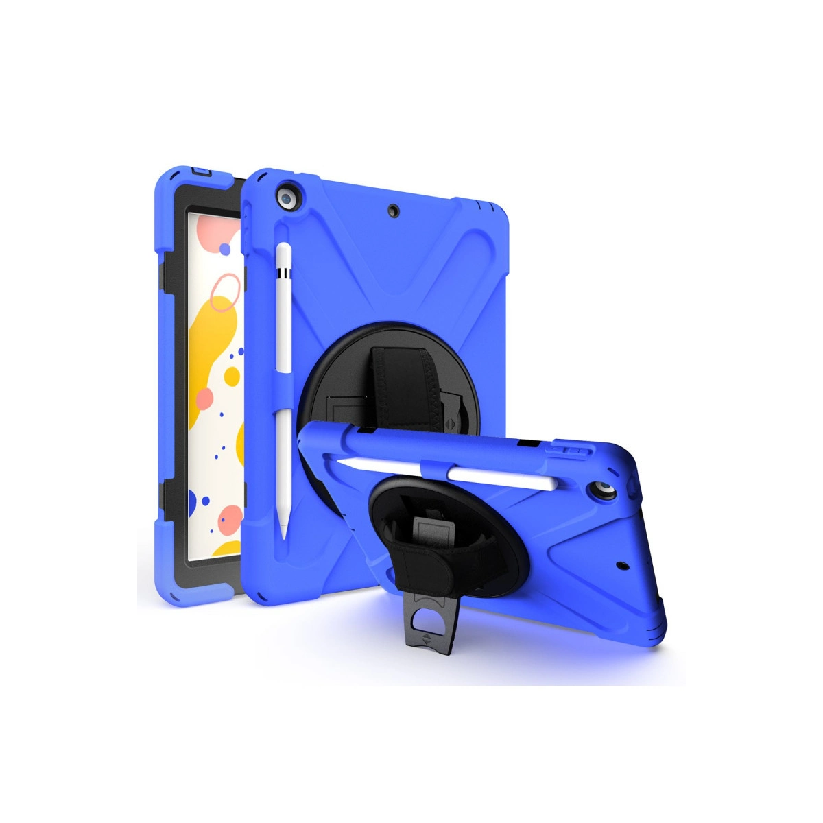 Kalem tutuculu ve entegre stantlı mavi tablet kılıfları.