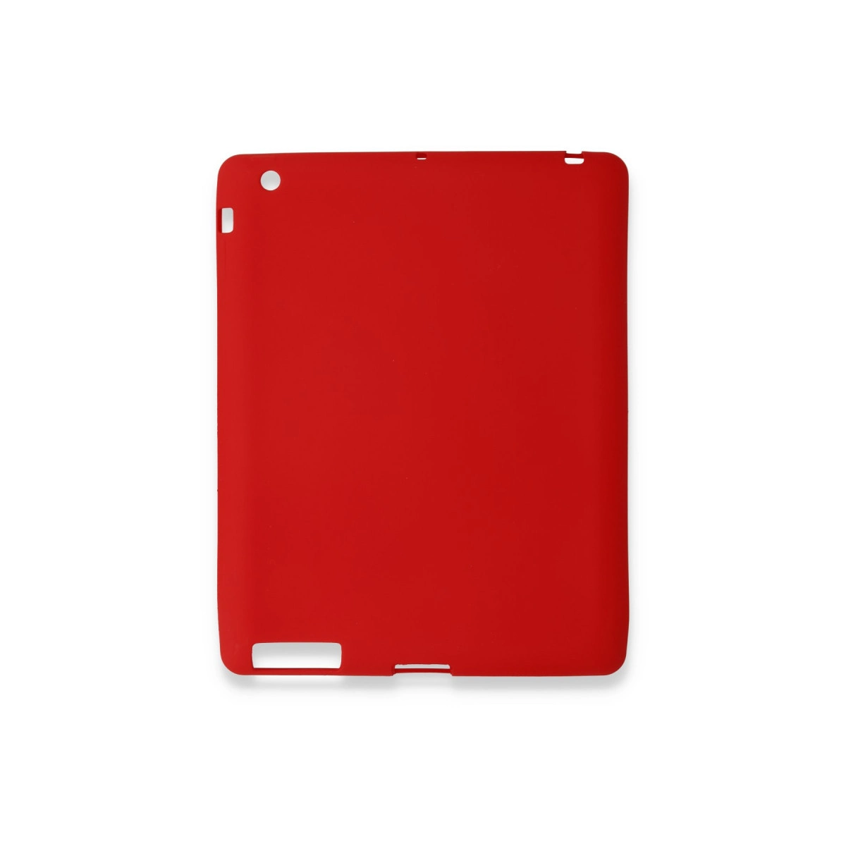Kamera ve portlar için kesikleri olan kırmızı tablet kılıfı.