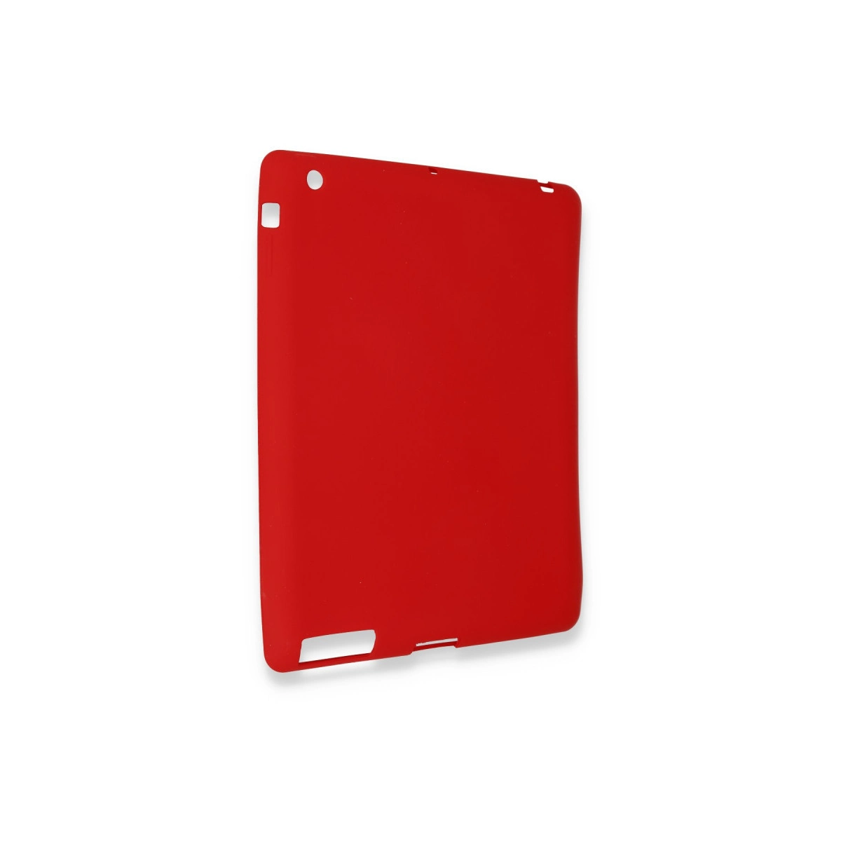 Kamera ve bağlantı noktaları için kesikli kırmızı tablet kılıfı.