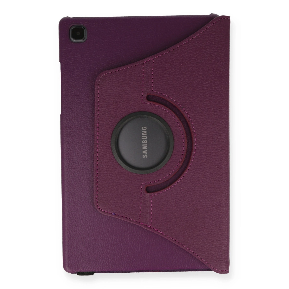 Döner halkalı ve kamera kesimli mor Samsung tablet kılıfı.