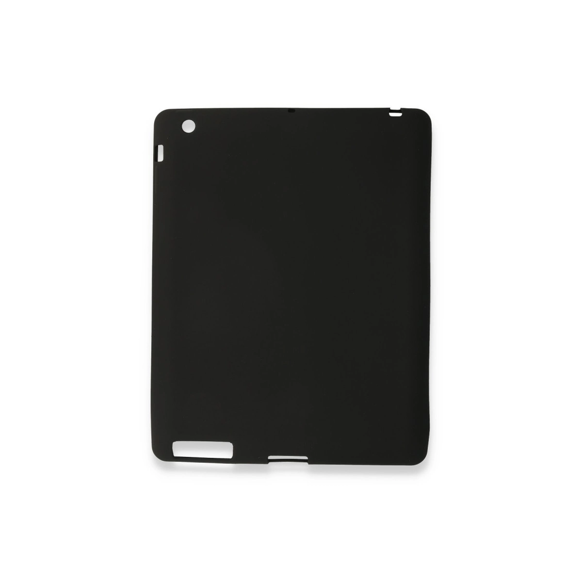 Kamera ve bağlantı noktaları için kesiklere sahip siyah tablet kılıfı.